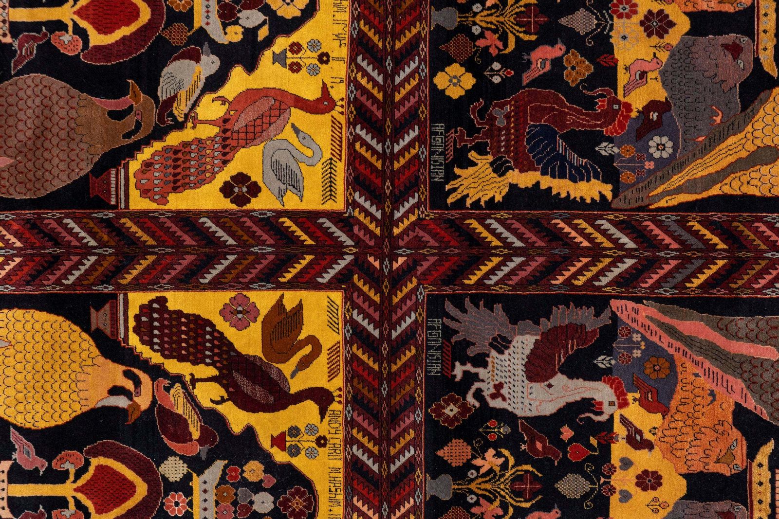 photo for sale 1970s Vintage Botanical Animal Handmade Wool Rug 6'8" X 9'11"