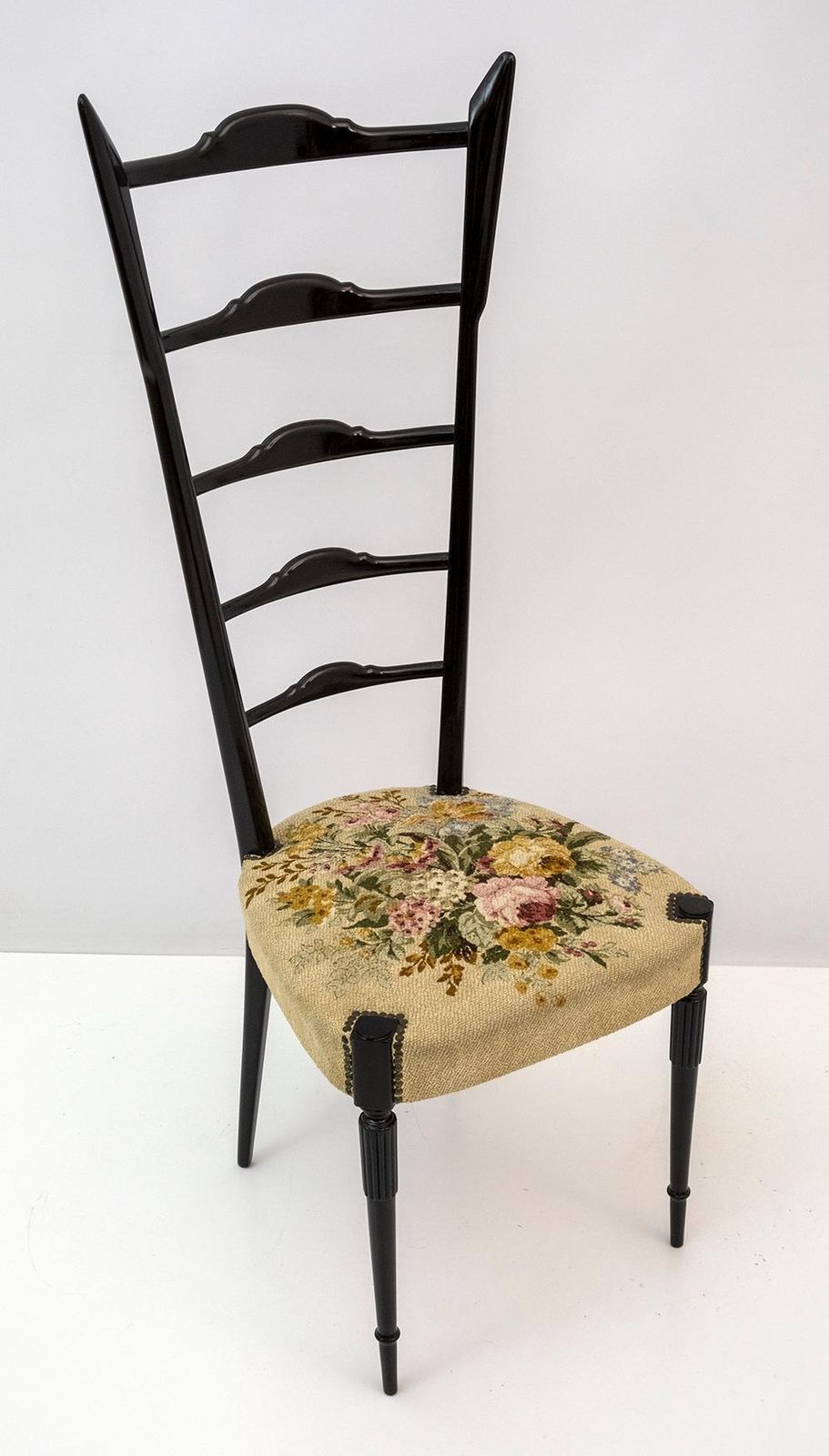 photo for sale Pair Of Chiavari Gio Ponti Style Mid Century Modern Italian High Back Chairs 50s