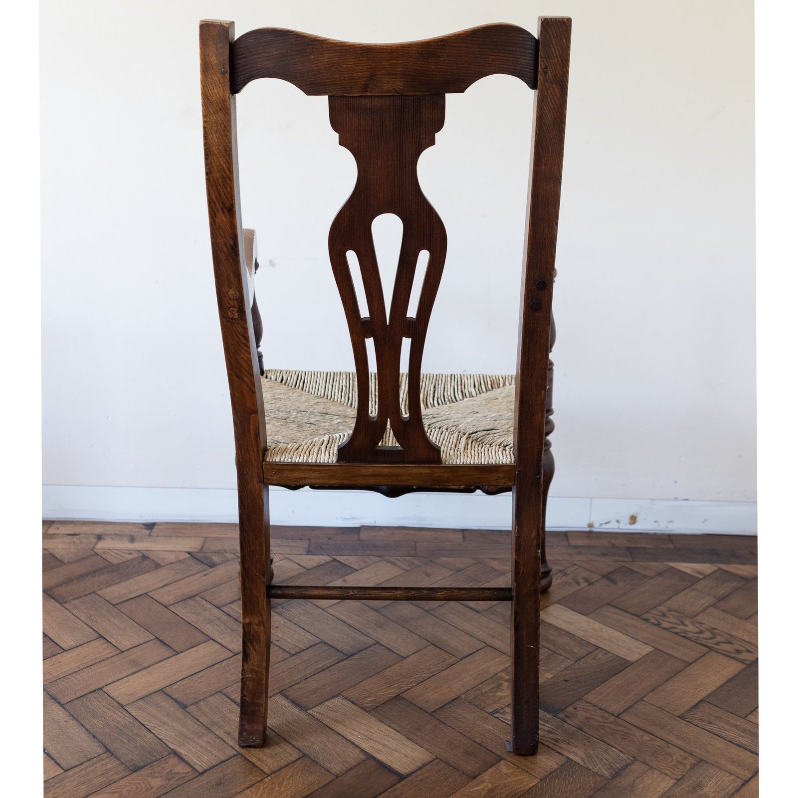 1650.0 Set Of 10 Antique Carver Arm Chairs With Rush Seats photo