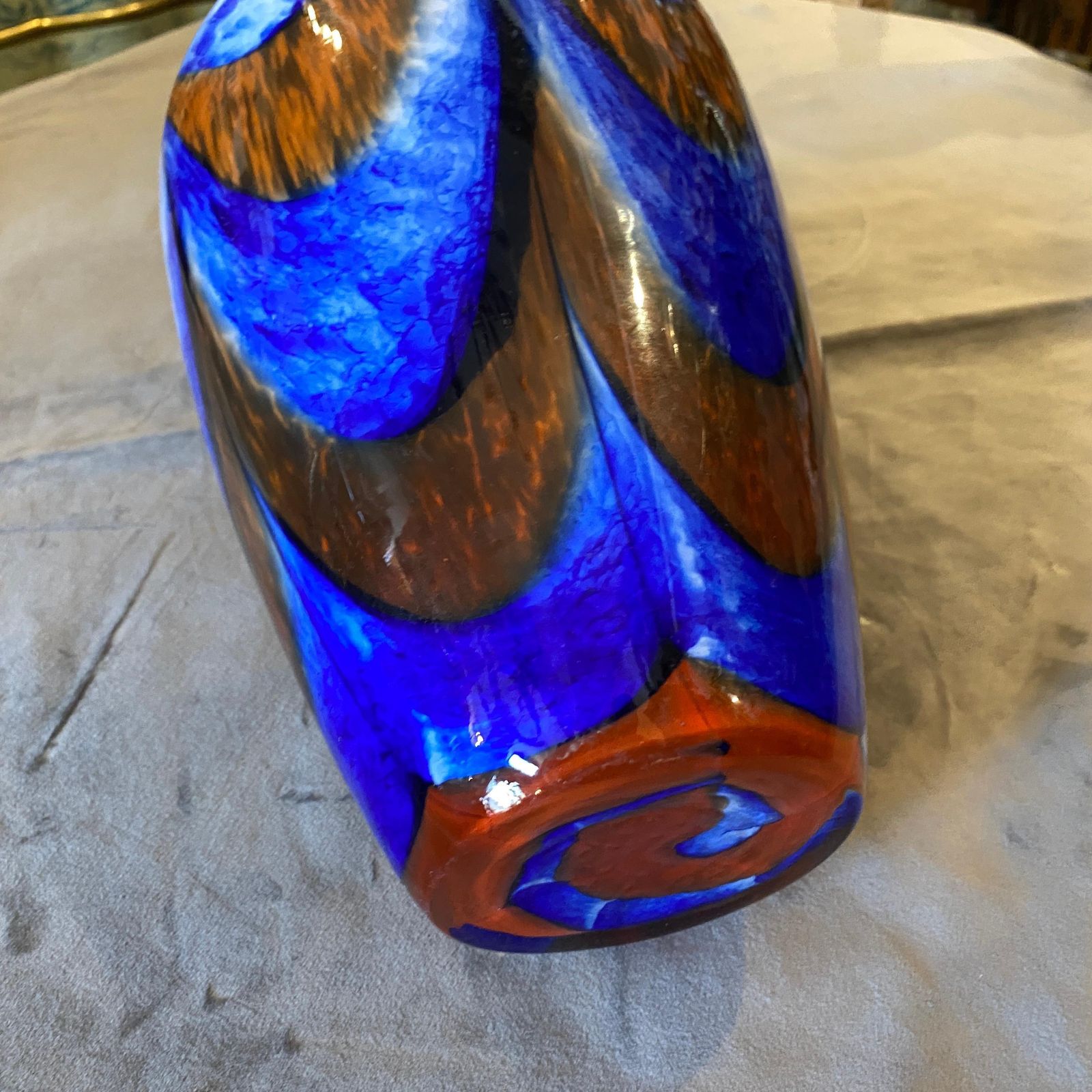 1970s Mid Century Modern Carlo Moretti Orange And Blue Murano Glass Vase photo vinterior