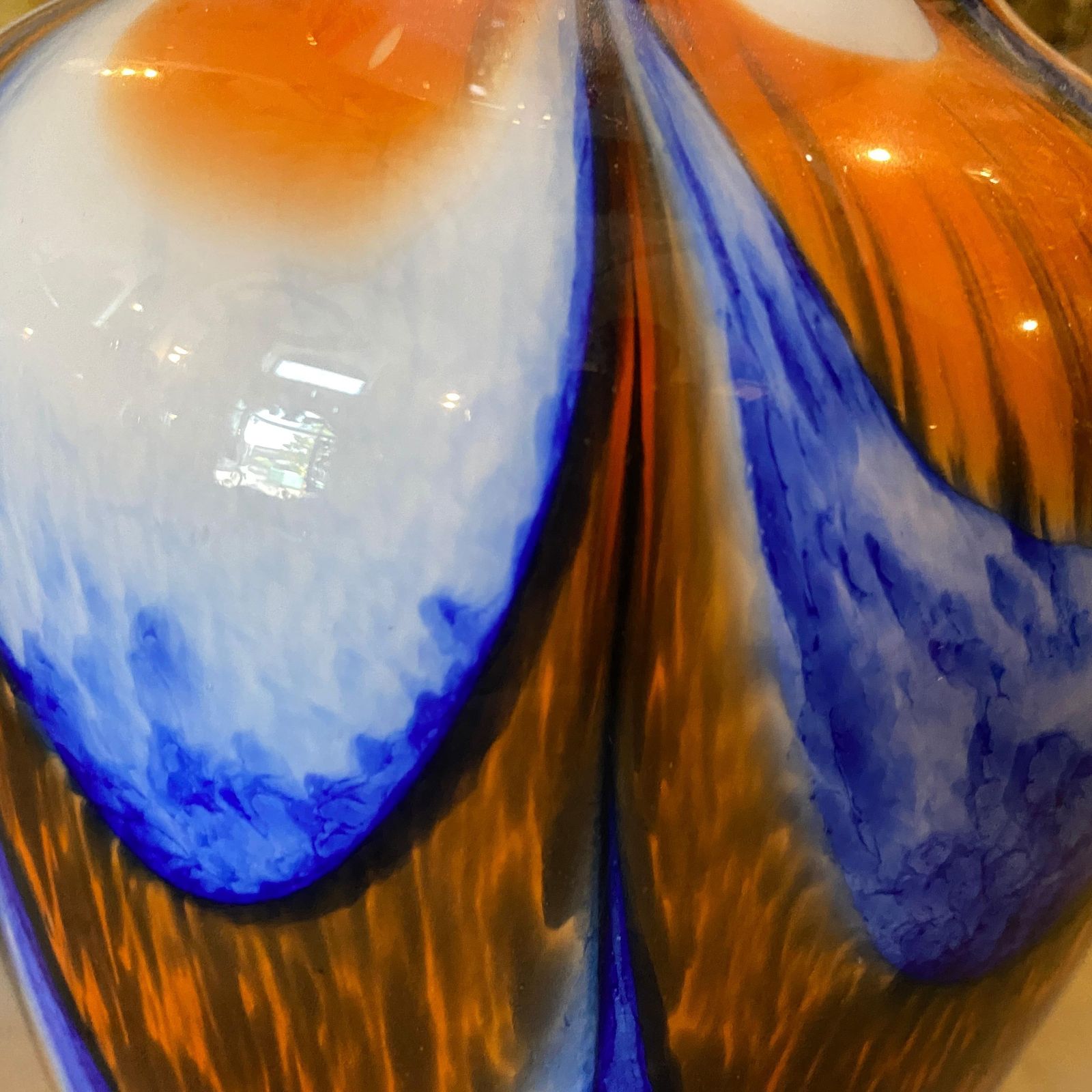 photo for sale 1970s Mid Century Modern Carlo Moretti Orange And Blue Murano Glass Vase
