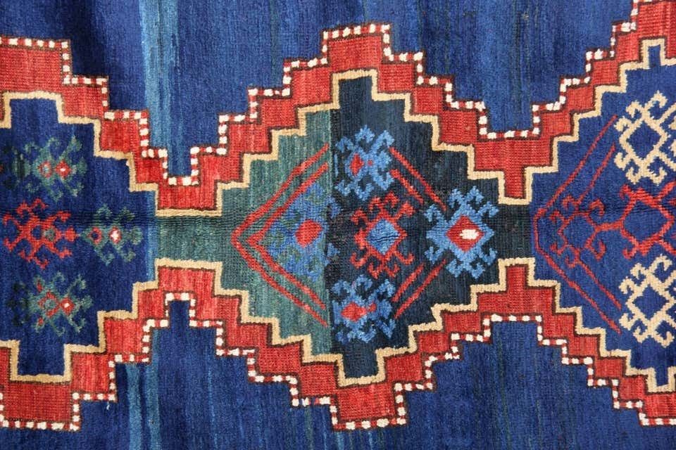 Antique Rugs Geometric Caucasian Carpet Blue Kazak Rugs Area Living Room photo furniture
