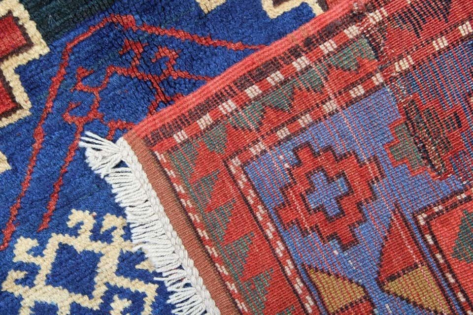 Antique Rugs Geometric Caucasian Carpet Blue Kazak Rugs Area Living Room photo Textiles