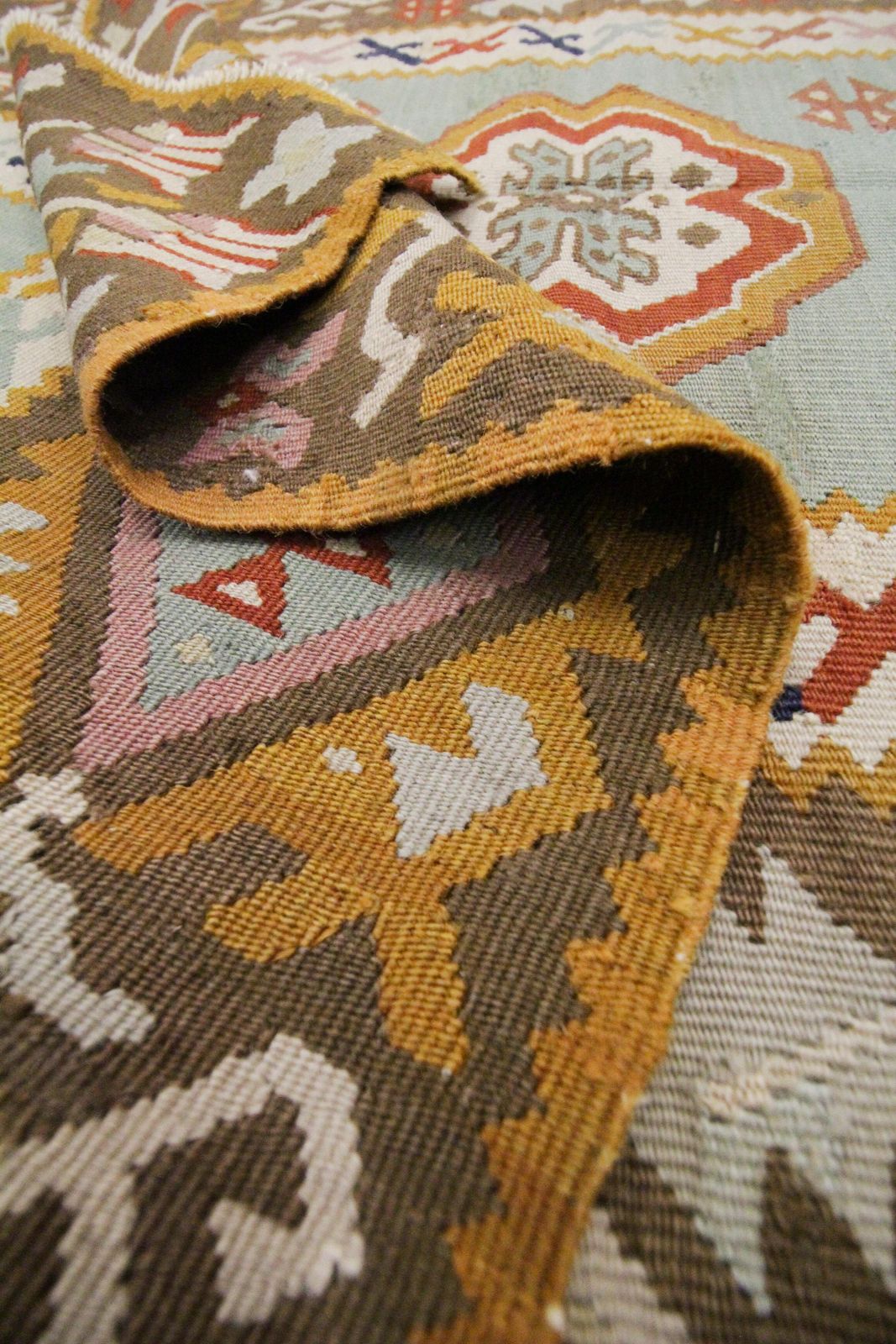 Geometric Kilim Antique Rug Turkish Pirot Handwoven Mustard Kilim Rug photo vinterior