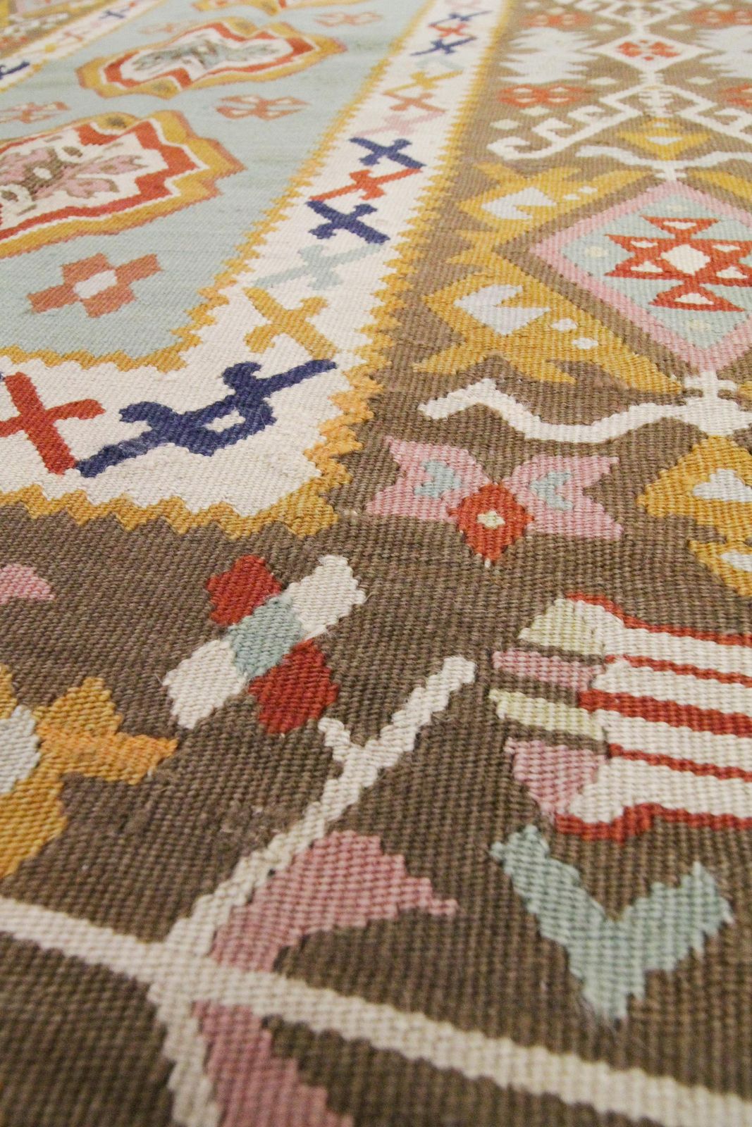 Geometric Kilim Antique Rug Turkish Pirot Handwoven Mustard Kilim Rug photo vintage