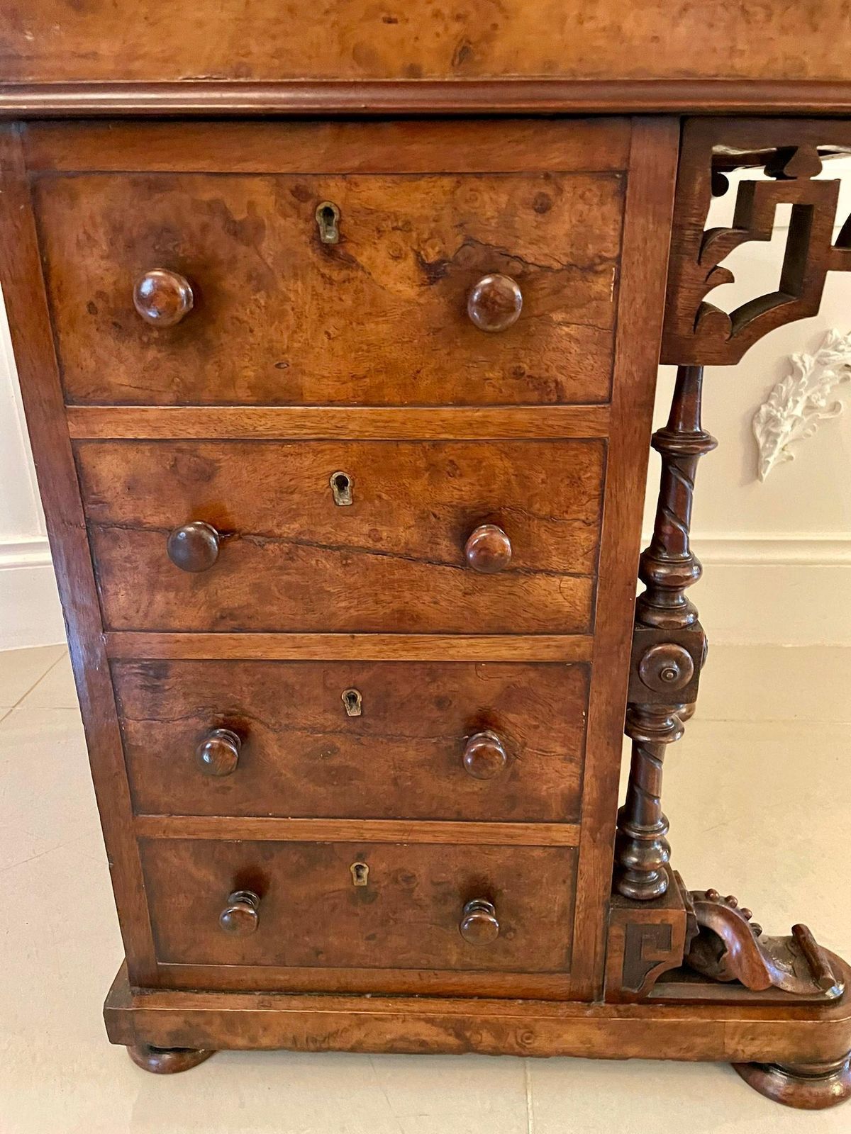 Antique Victorian Burr Walnut Inlaid Freestanding Davenport photo furniture
