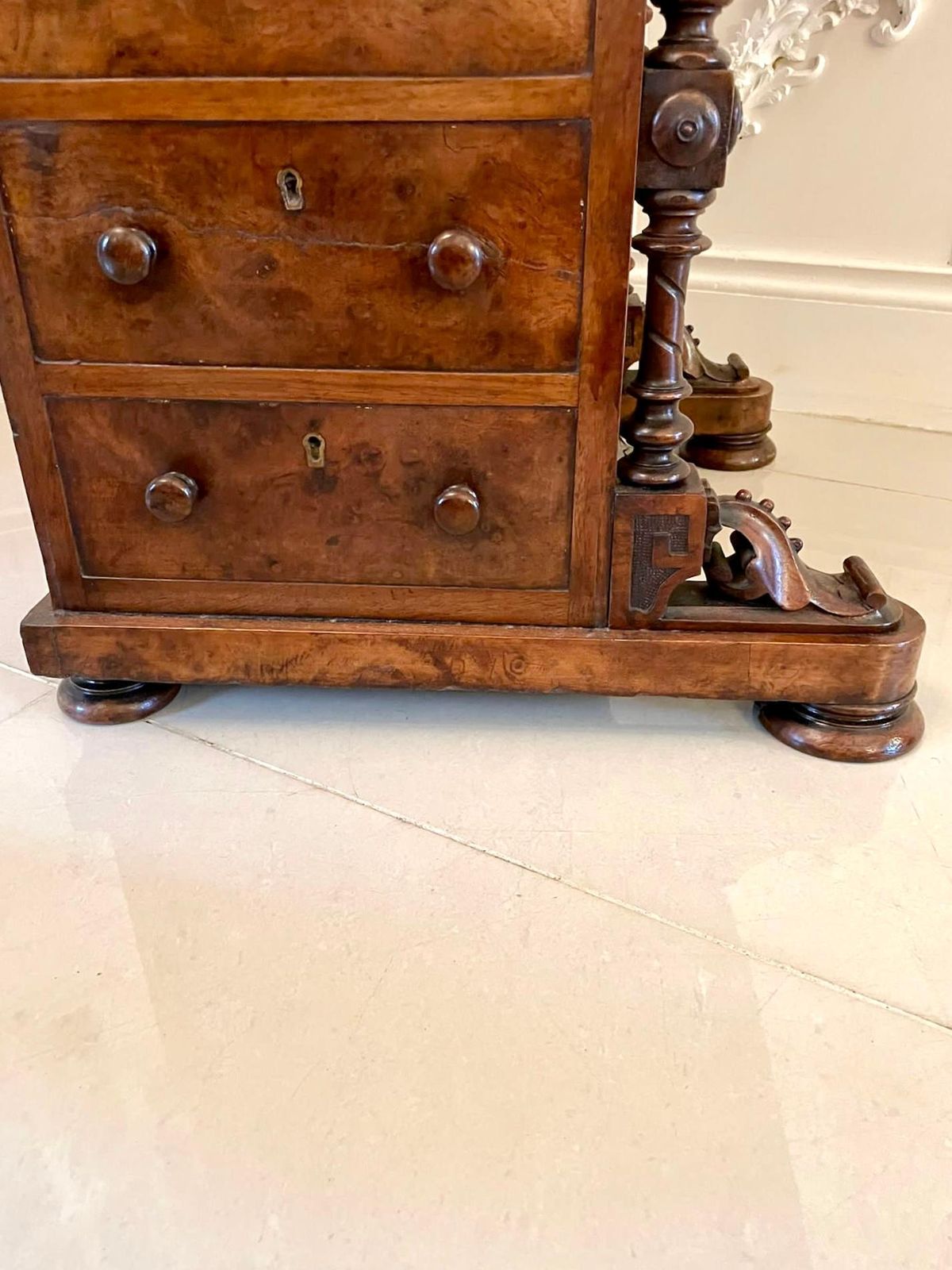 photo for sale Antique Victorian Burr Walnut Inlaid Freestanding Davenport