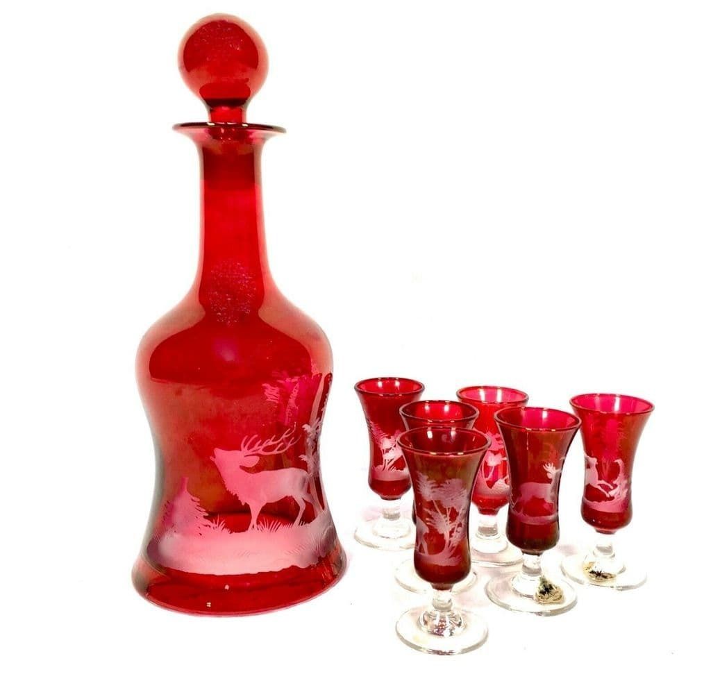 Kisslinger Ruby Red Glass Decanter Set Austrian Antique Liquor photo 129.0