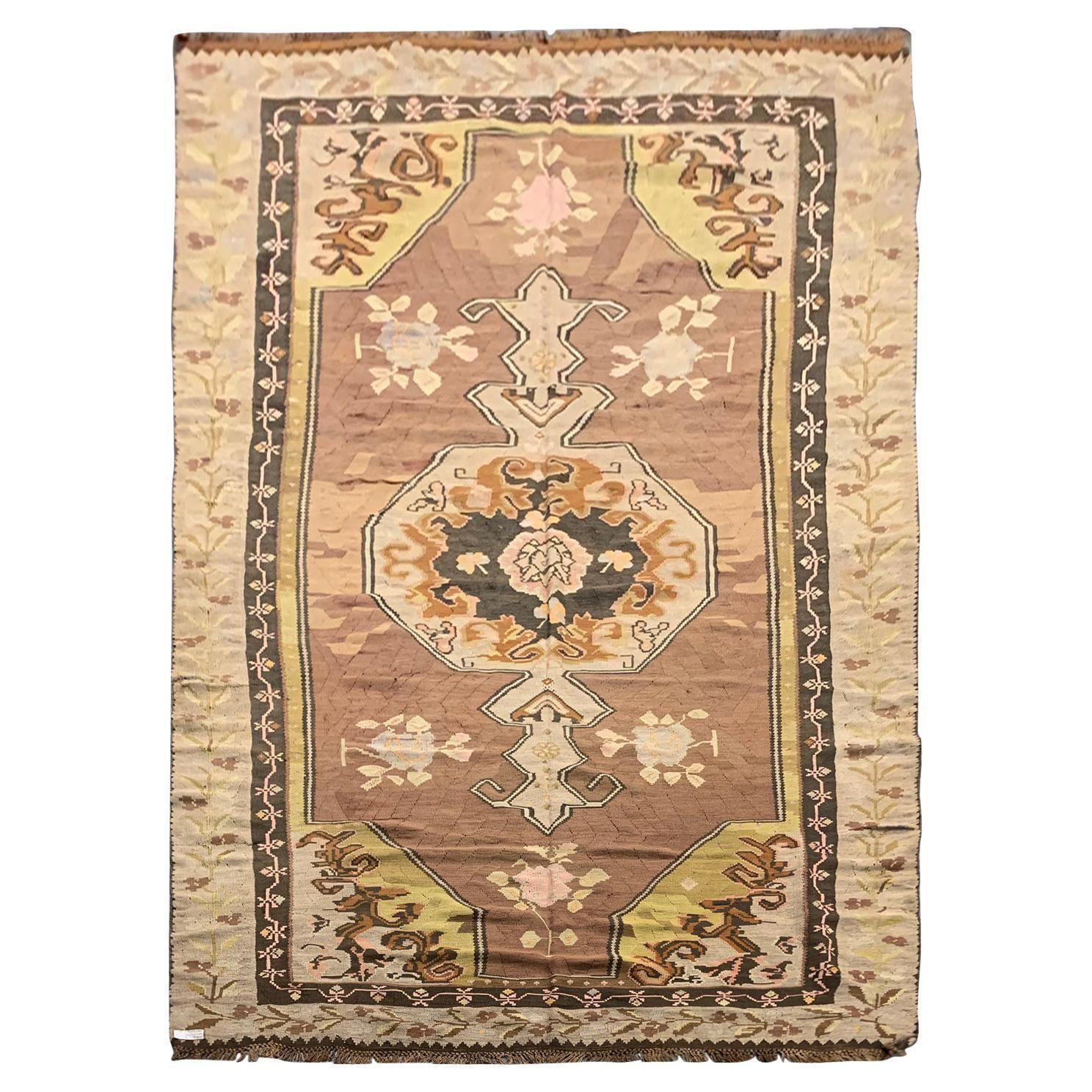 Handmade Kilim Rugs Antique Brown Wool Kilim Traditional Karabagh Rug