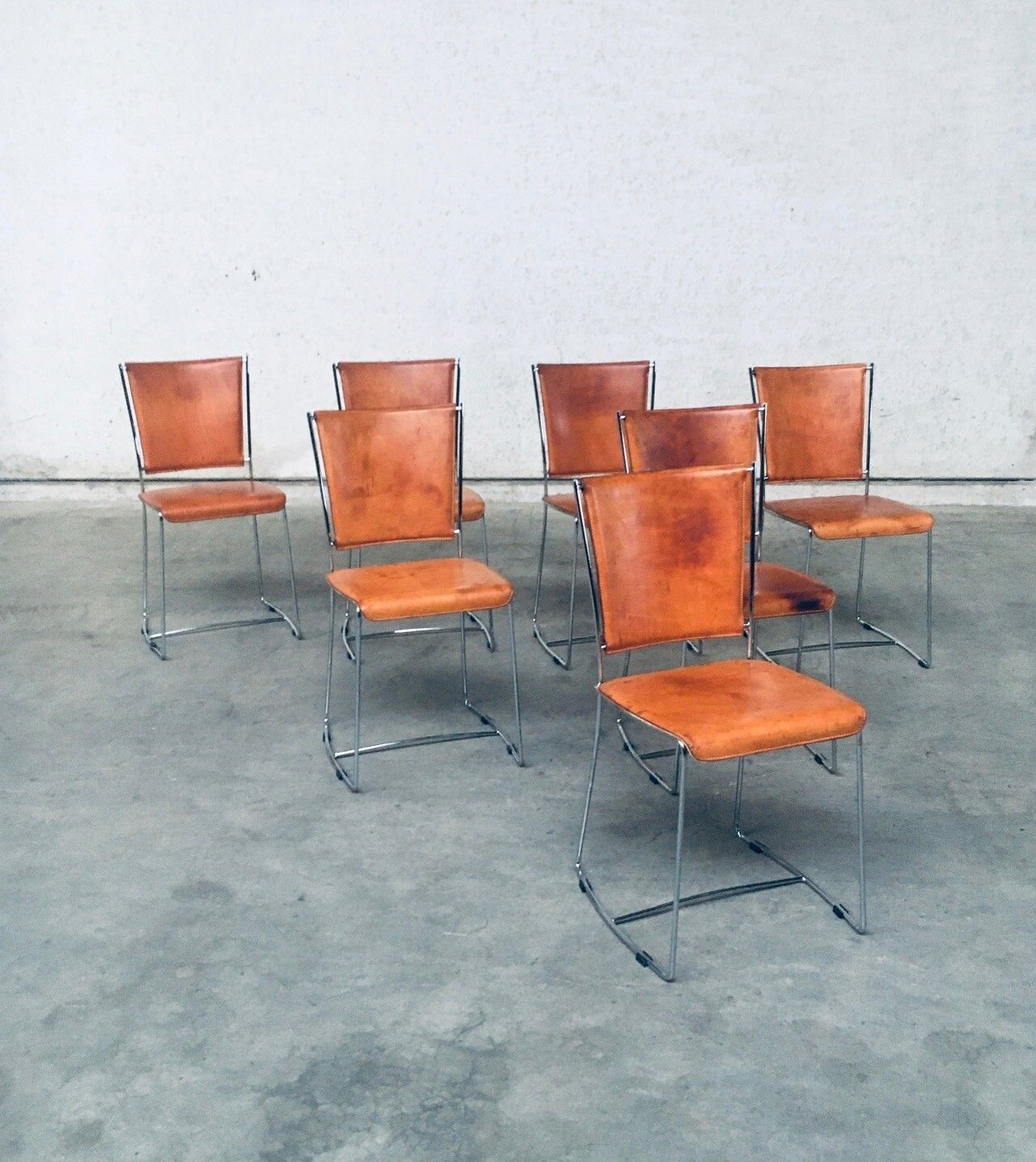 photo for sale Postmodern Italian Design Leather Dining Chair Set By Segis, Italy 1990's