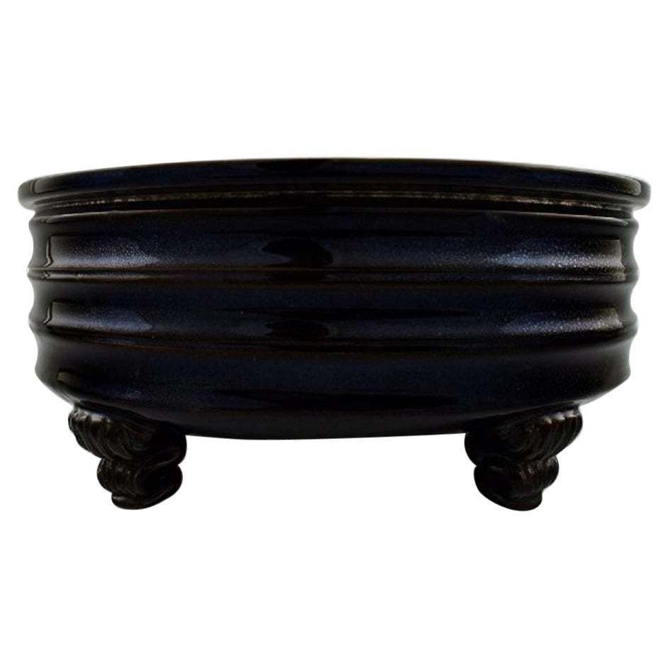 Svend Hammershøi For Kähler, Large Flowerpot With Dark Blue Glaze, 1940s