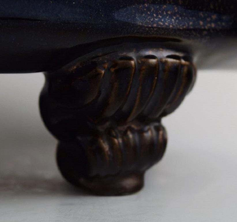Svend Hammershøi For Kähler, Large Flowerpot With Dark Blue Glaze, 1940s photo for sale