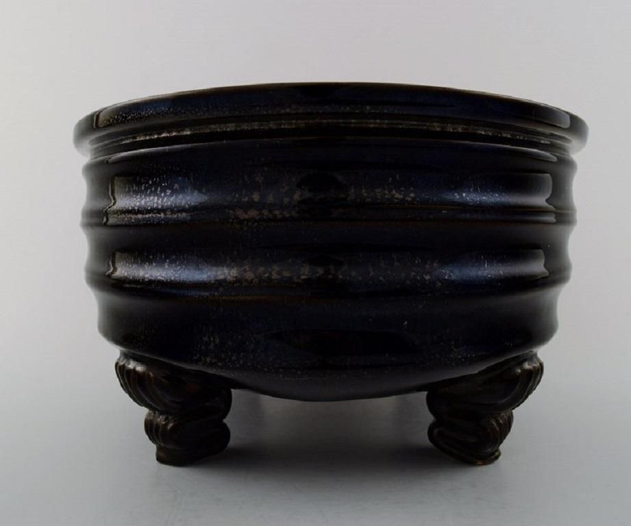 Svend Hammershøi For Kähler, Large Flowerpot With Dark Blue Glaze, 1940s photo Home Decor