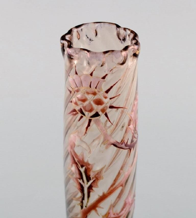 Early Emile Gallé Vase In Clear Frosted Art Glass With Thistle Pattern photo Home Decor