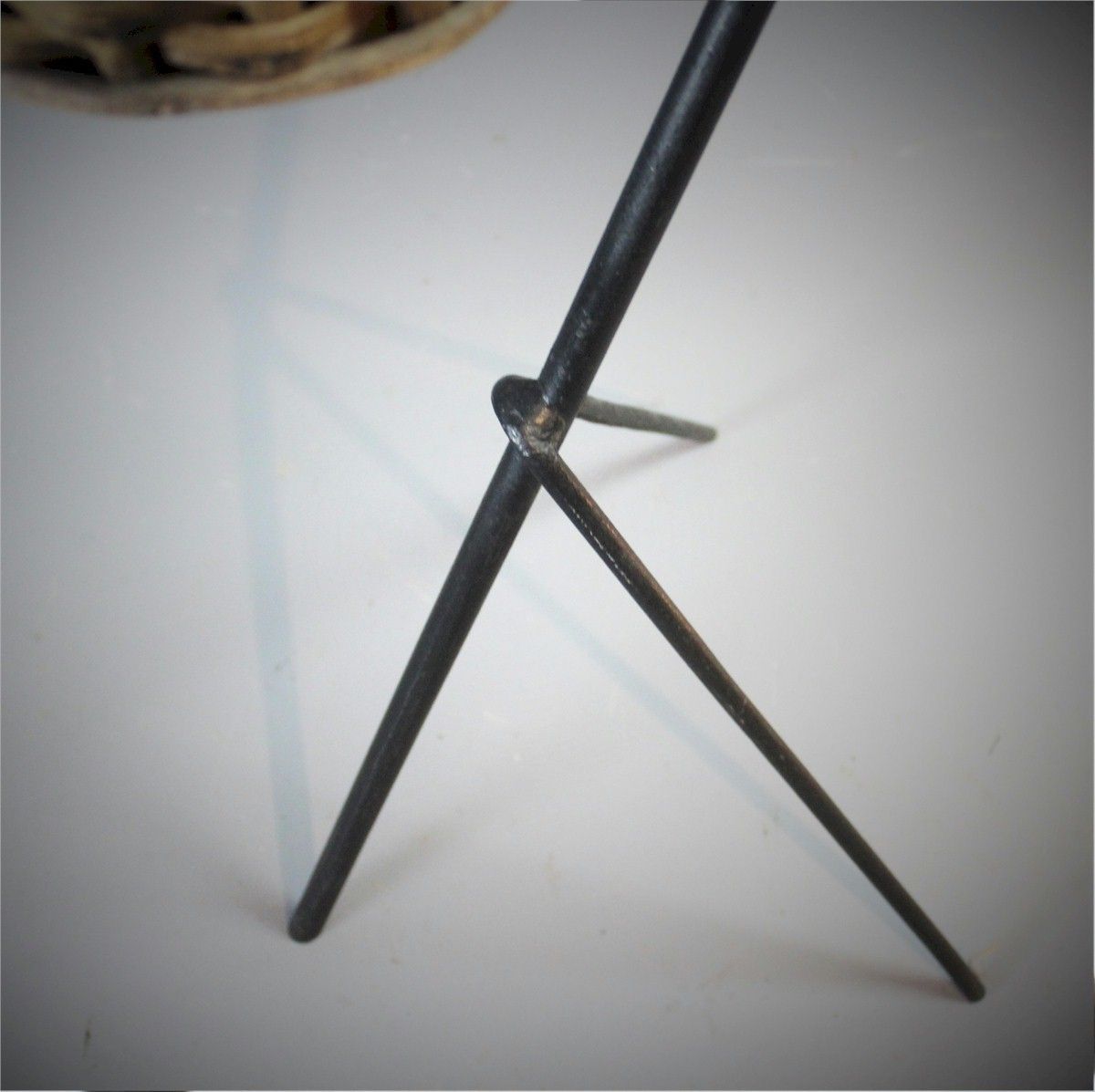 Mid Century French Wicker Planter On Iron Stand photo Home Decor