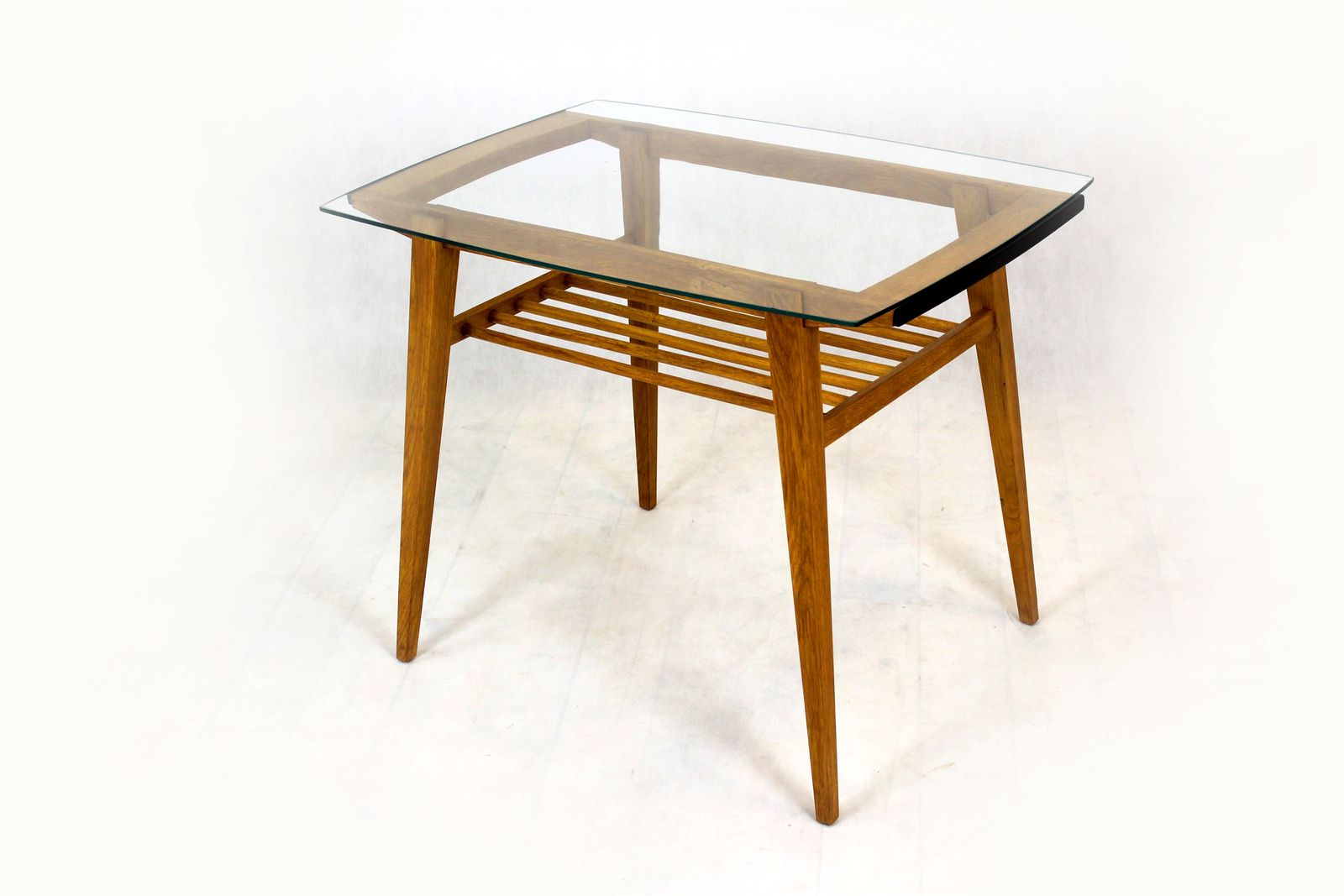 photo furniture Wooden Coffee Table With Glass Top From Drevozpracujici Druzstvo, 1960s