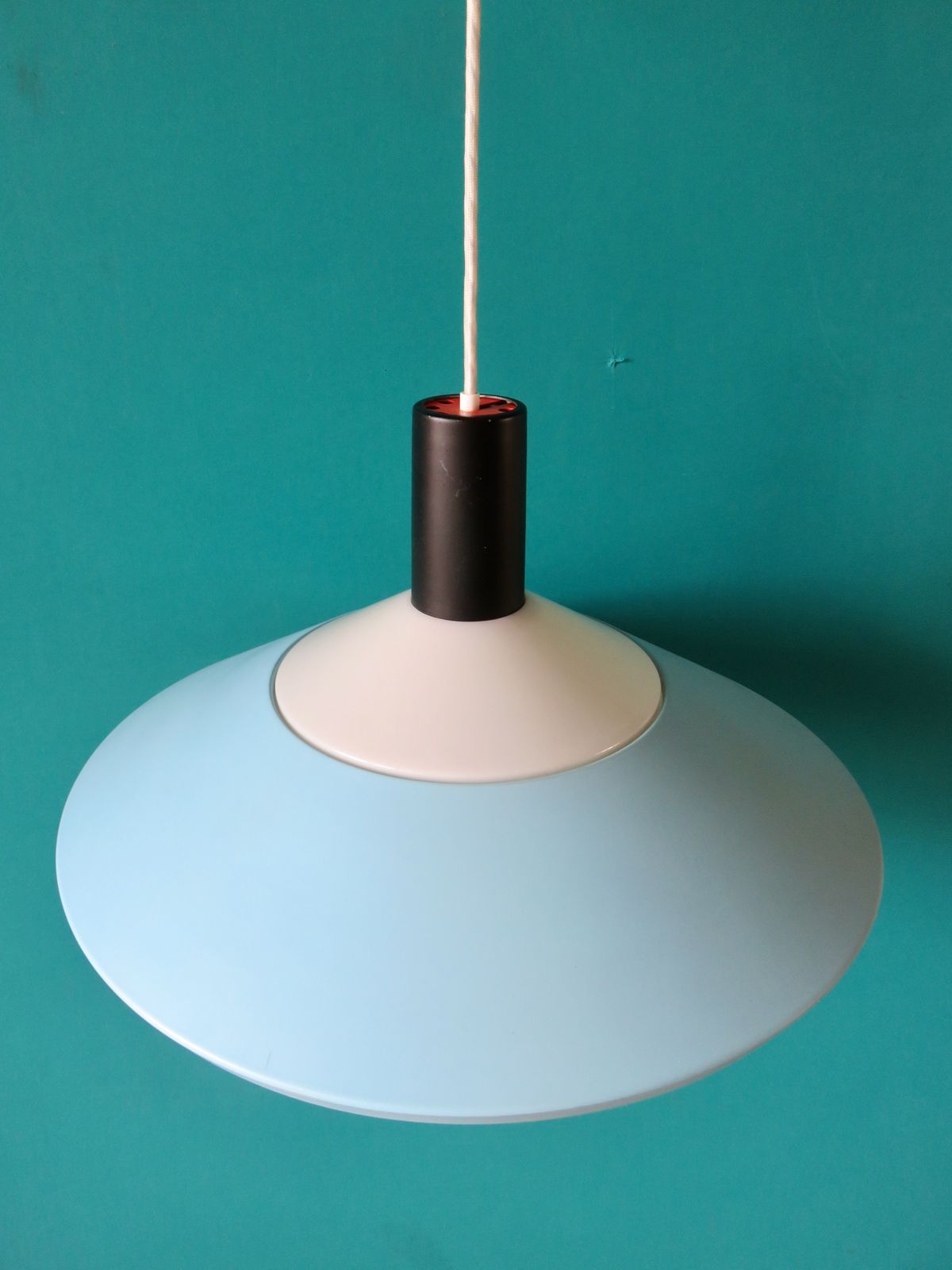 Light Blue, Black And White Pendant Lamp, Louis Poulsen. Denmark 1960 photo for sale