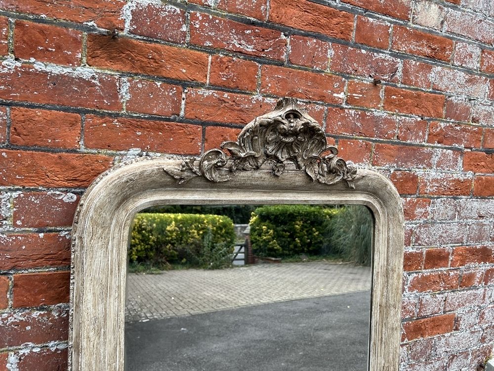 A Stunning Large Antique French 19th Century Carved Wood & Gesso Arched Top Painted Mirror photo 795.0
