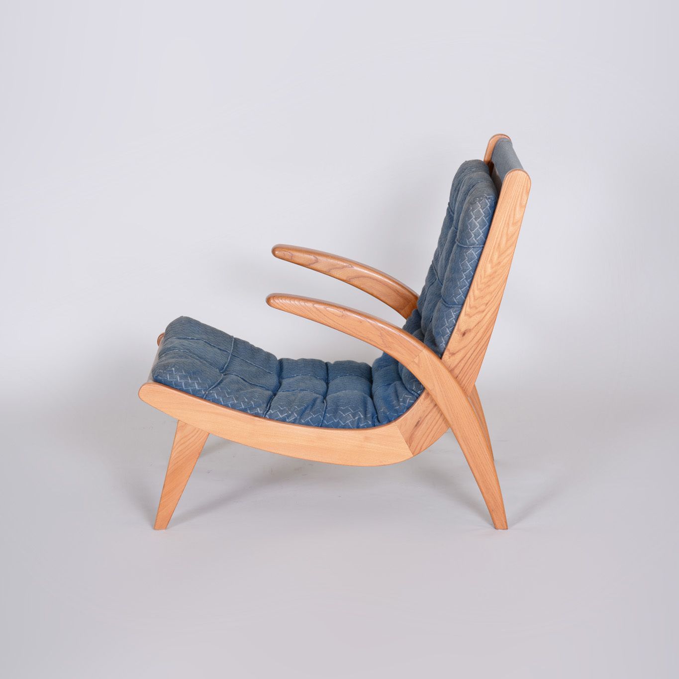 Pair Of Blue Mid Century Armchairs, Designed By Jan Vaněk In The 1950s. Ash. photo for sale