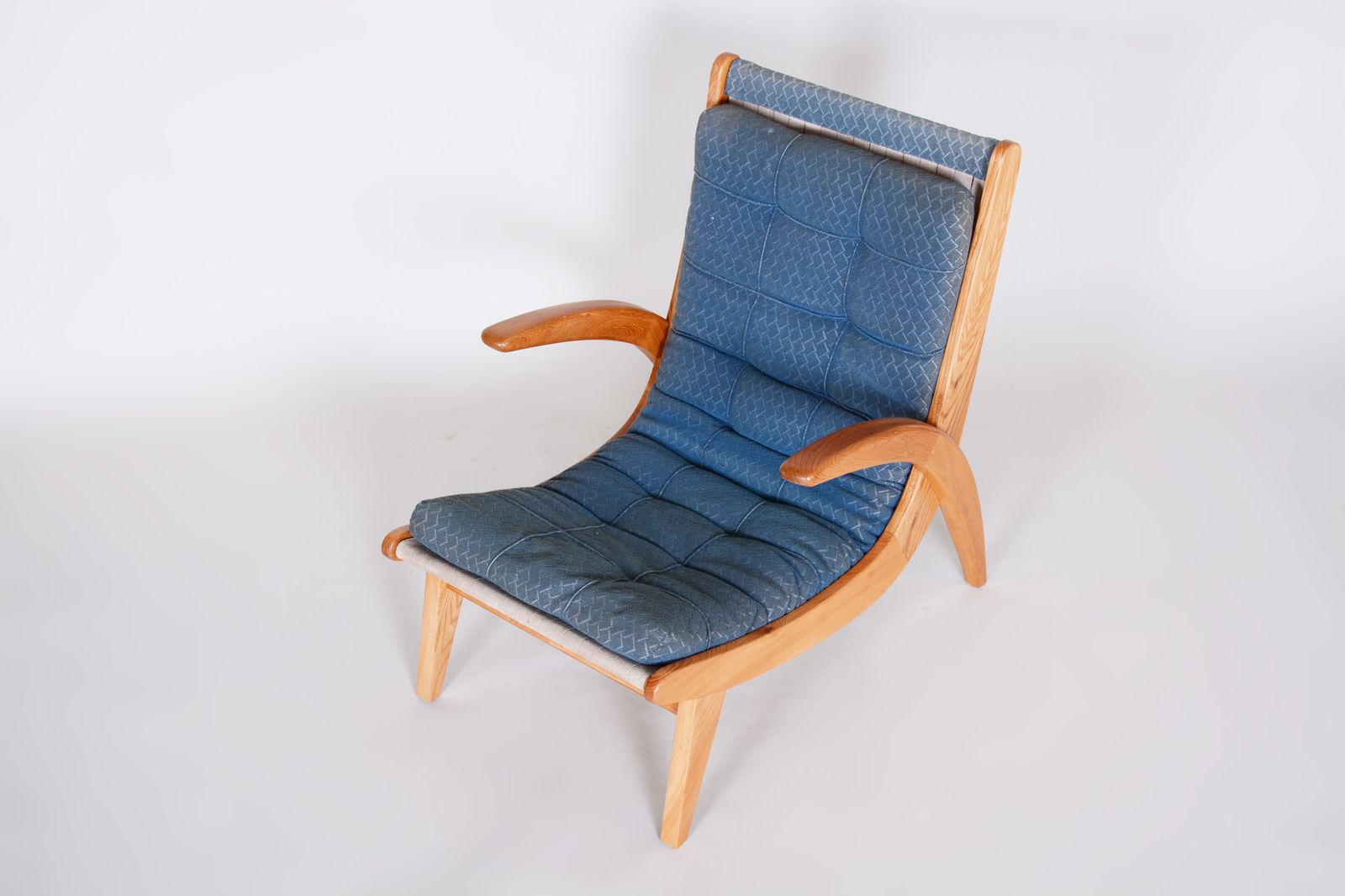 500.0 Pair Of Blue Mid Century Armchairs, Designed By Jan Vaněk In The 1950s. Ash. photo
