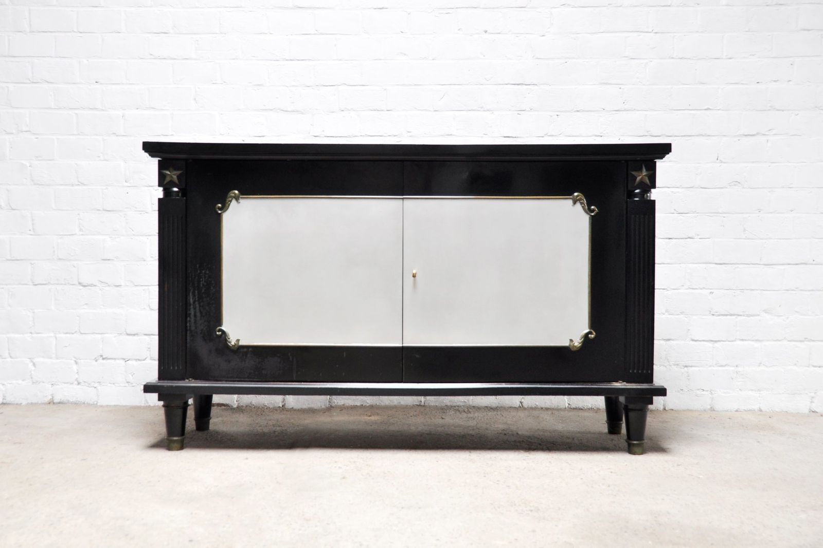 Art Deco Black Lacquer And Bronze Cabinet In The Style Of André Arbus, France, 1930s