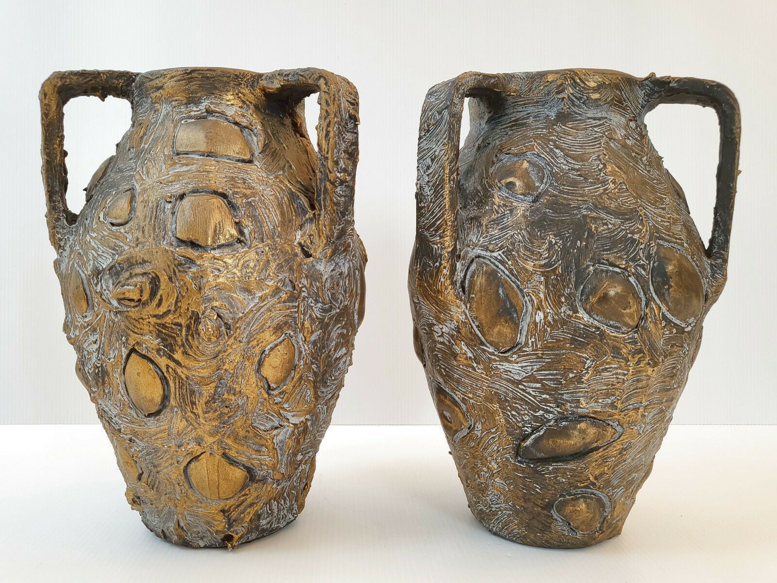 Pair Of Vintage Vases 1960 Ceraverre Ceramic Golden Moiree 60s 1960s photo furniture