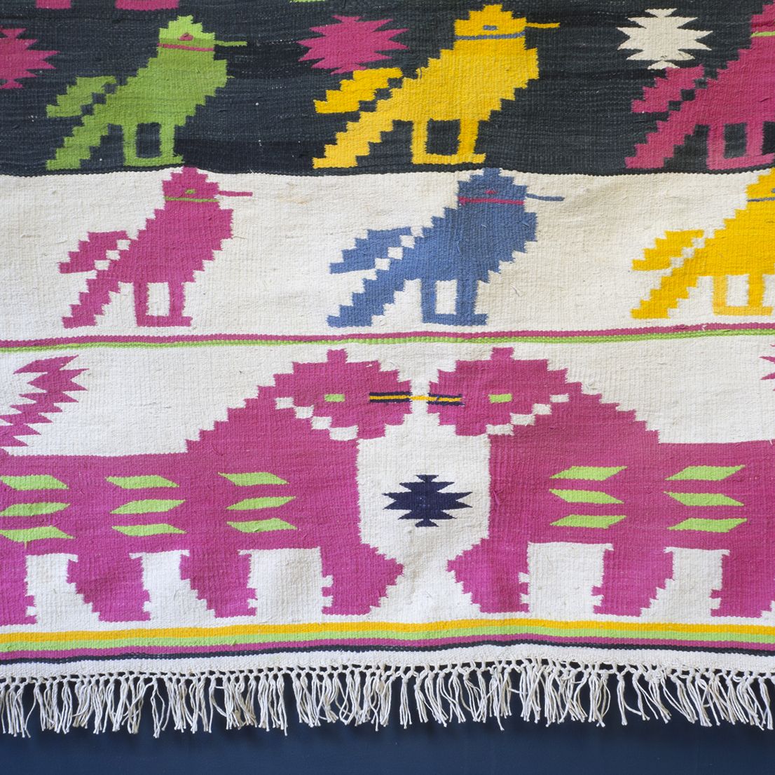 Pictorial Dhurrie With Birds And Tigers photo Textiles