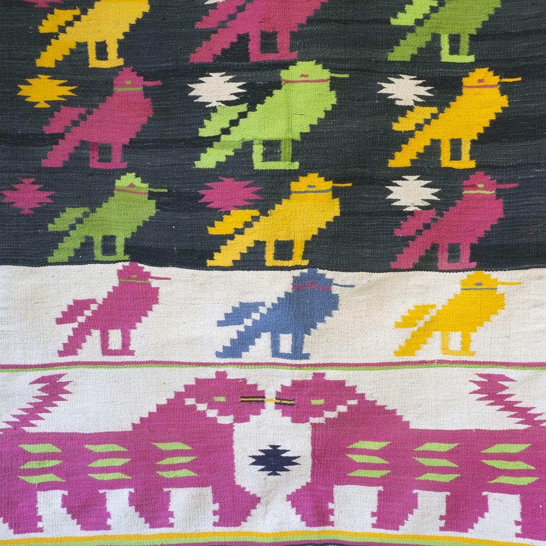 Textiles Pictorial Dhurrie With Birds And Tigers photo