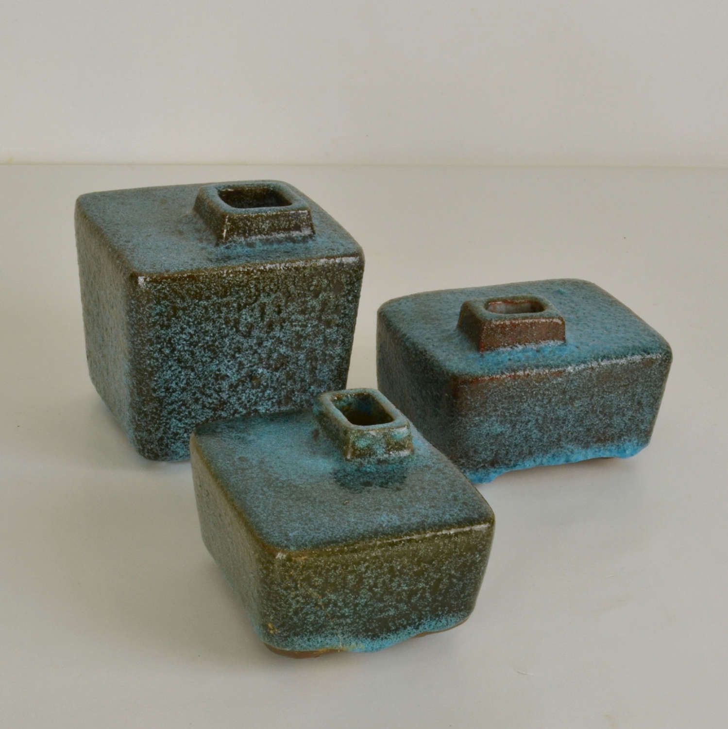 Set Of Six Block Vases In Purple And Turquoise Ceramic By Groeneveldt photo Home Decor
