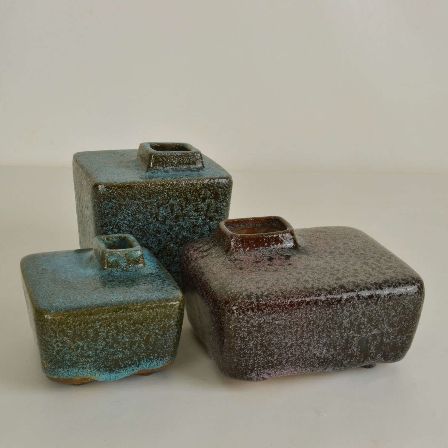 Set Of Six Block Vases In Purple And Turquoise Ceramic By Groeneveldt photo 1650.0