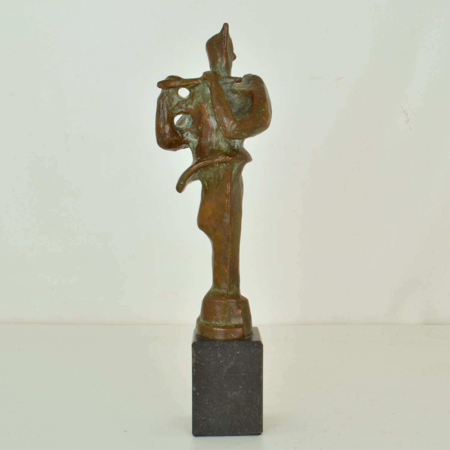 Expressive Bronze Sculpture Of Flute Player photo furniture