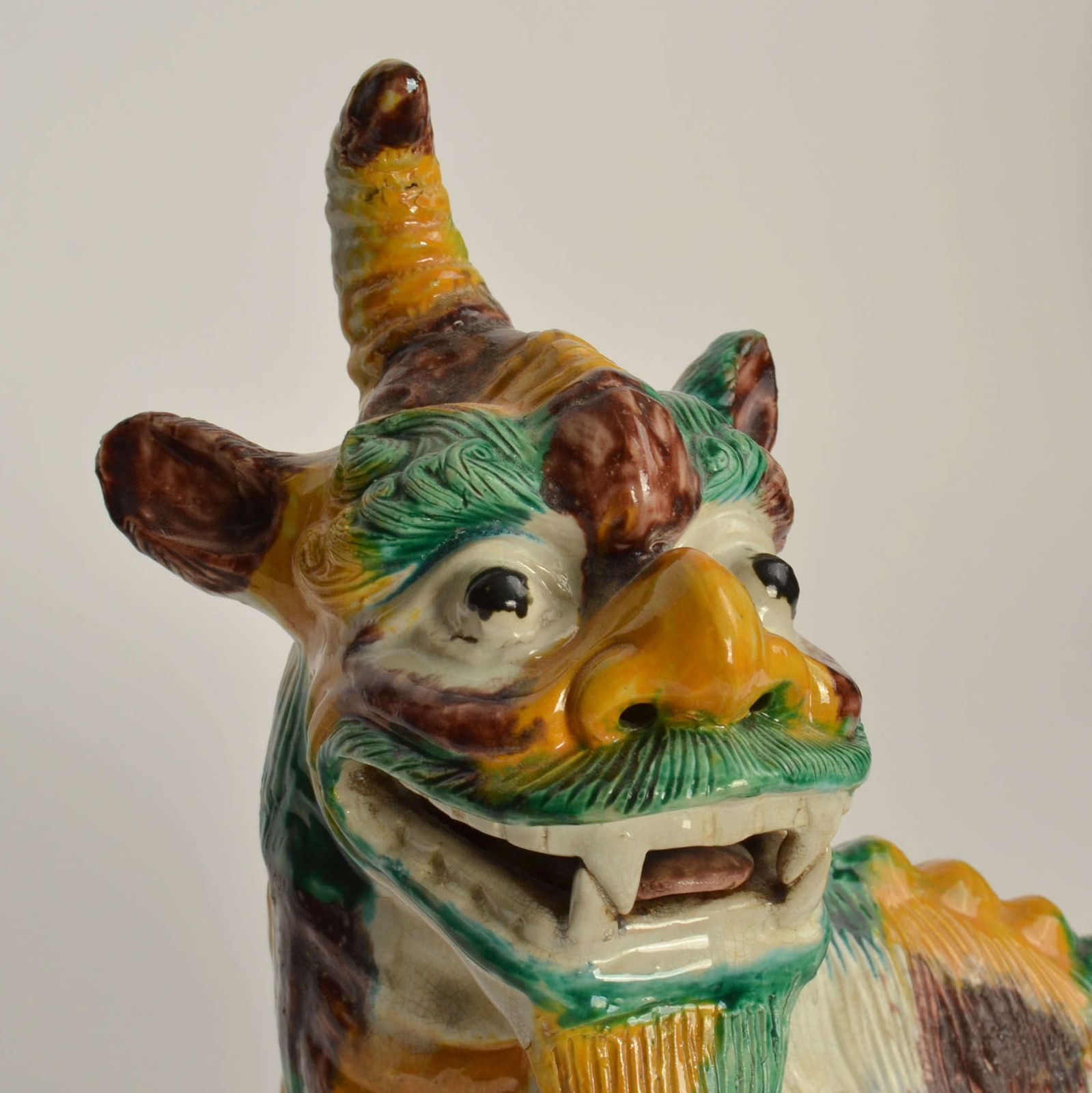 photo for sale Pair Of Chinese Qilin 20th Century In Sancai Glazed Ceramic
