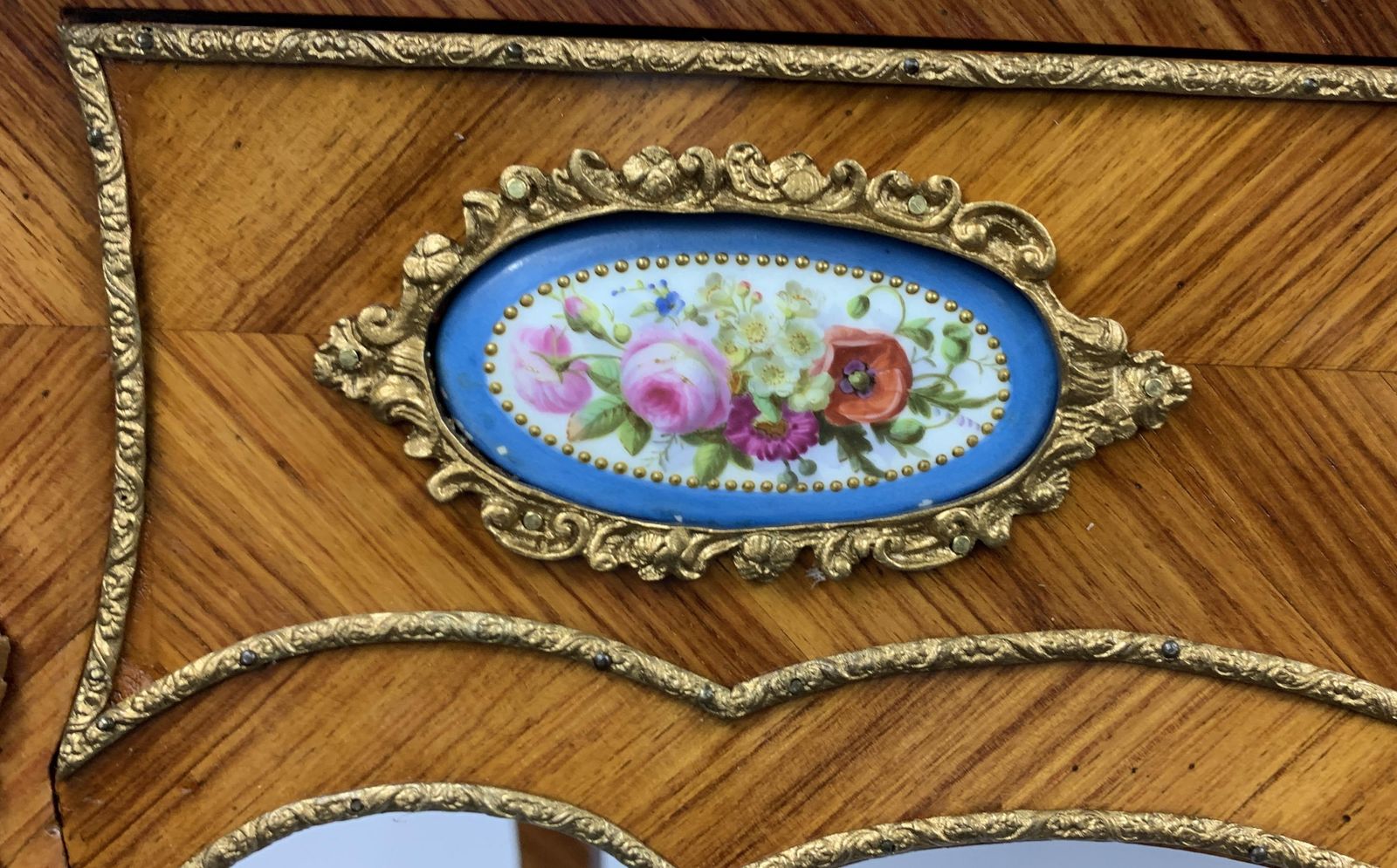 Furniture French Kingwood, Gilt Metal And Porcelain Mounted Bonheur Du Jour, Late 19th Century photo