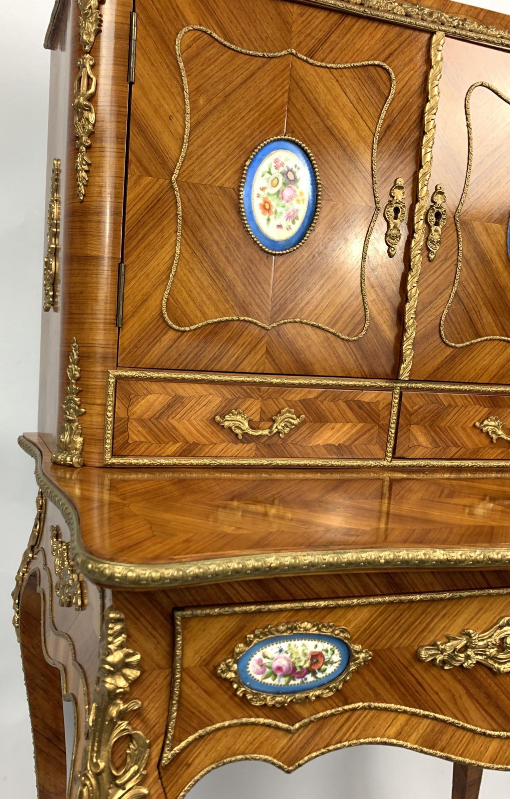 photo vinterior French Kingwood, Gilt Metal And Porcelain Mounted Bonheur Du Jour, Late 19th Century