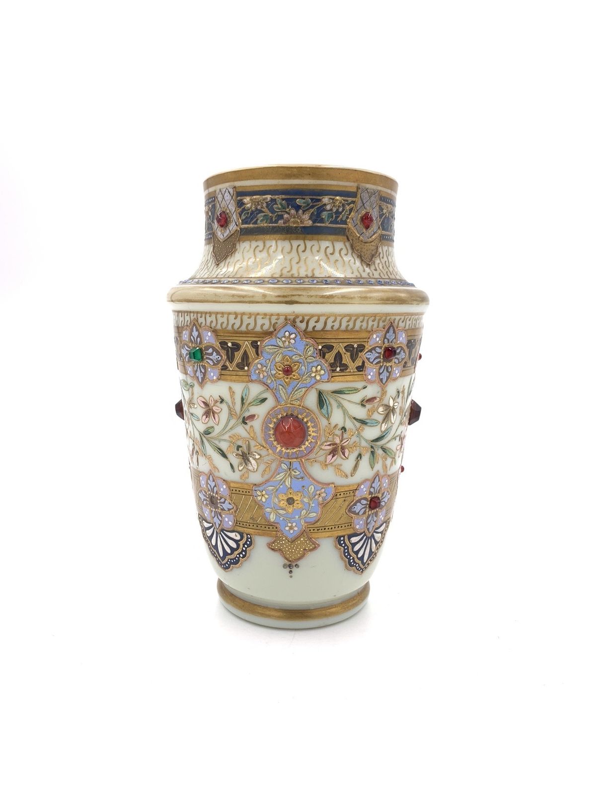 Set Of Three Jewelled Bohemian Opaline Vases, 19th Century photo Home Decor