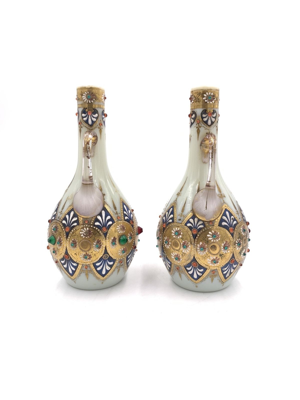 photo furniture Set Of Three Jewelled Bohemian Opaline Vases, 19th Century
