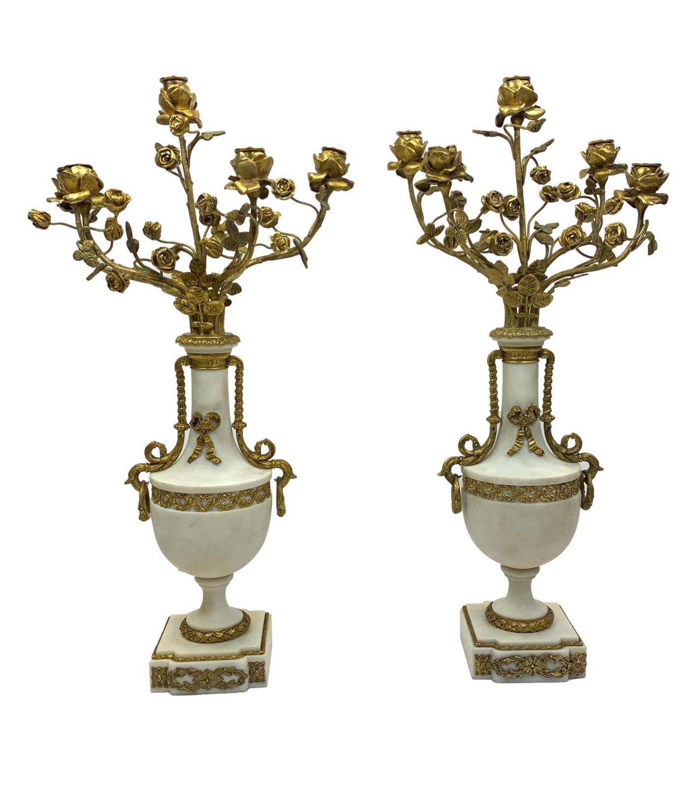 Pair Of French Marble And Gilt Bronze Louis XVI Style Candelabra