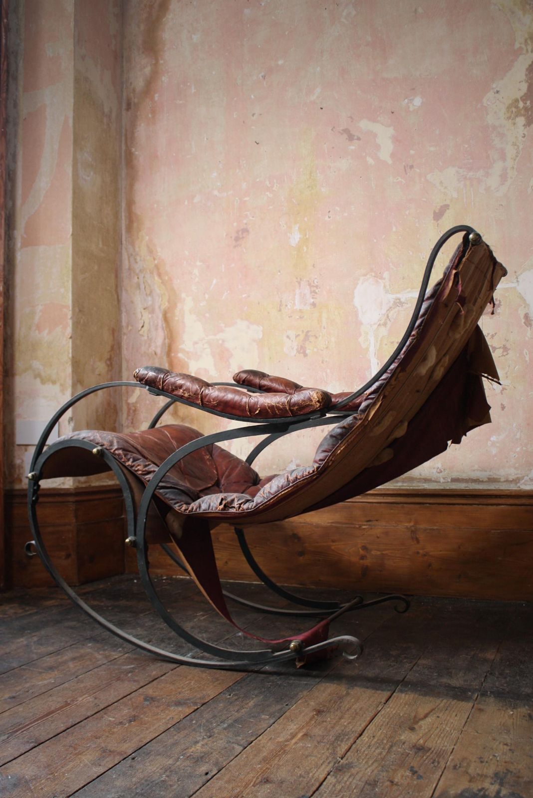 photo furniture 19th C Country House Campaign Ox Blood Leather Iron Rocking Chair R.W. Winfield
