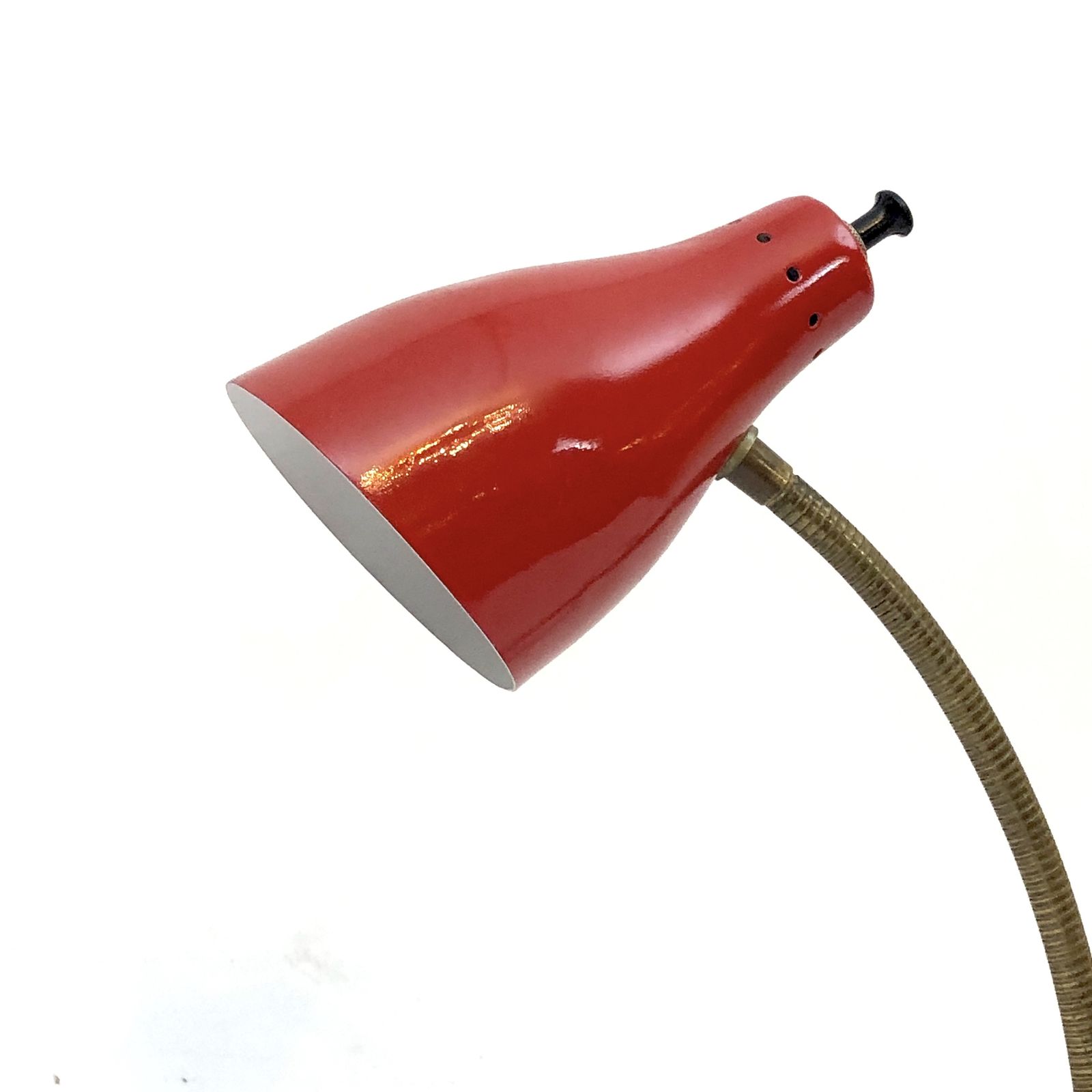 Vintage Italian Brass And Red Lacquer Flexible Table Lamp From 50s photo vinterior