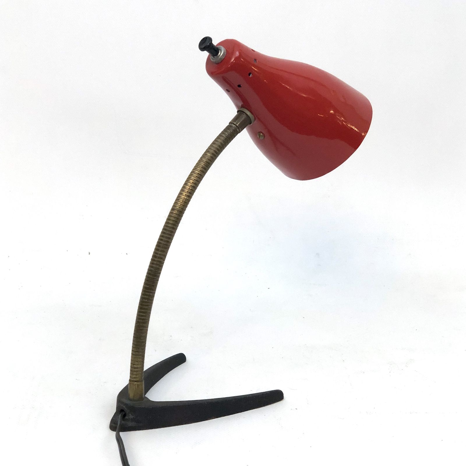 Vintage Italian Brass And Red Lacquer Flexible Table Lamp From 50s photo buy