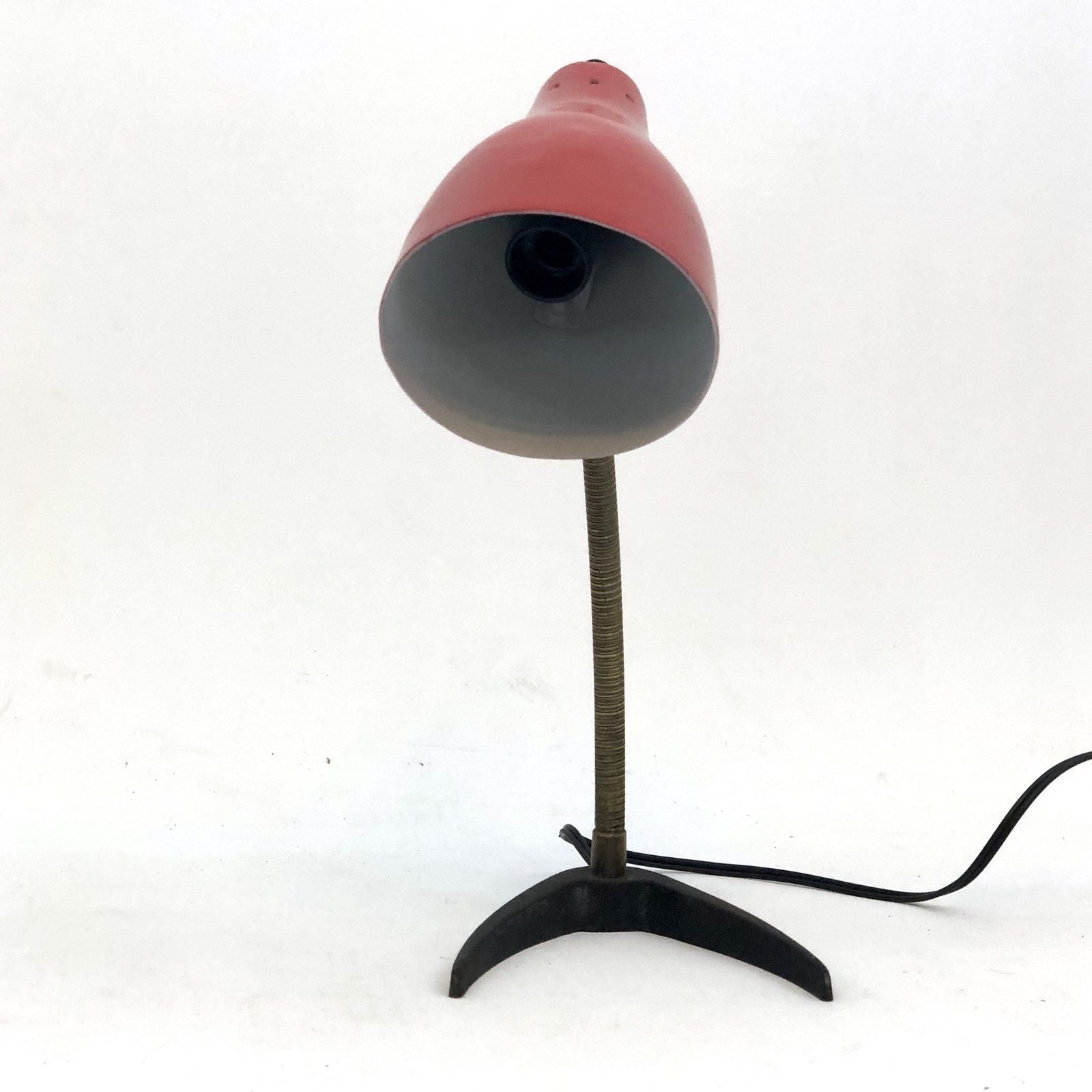 Vintage Italian Brass And Red Lacquer Flexible Table Lamp From 50s photo vintage