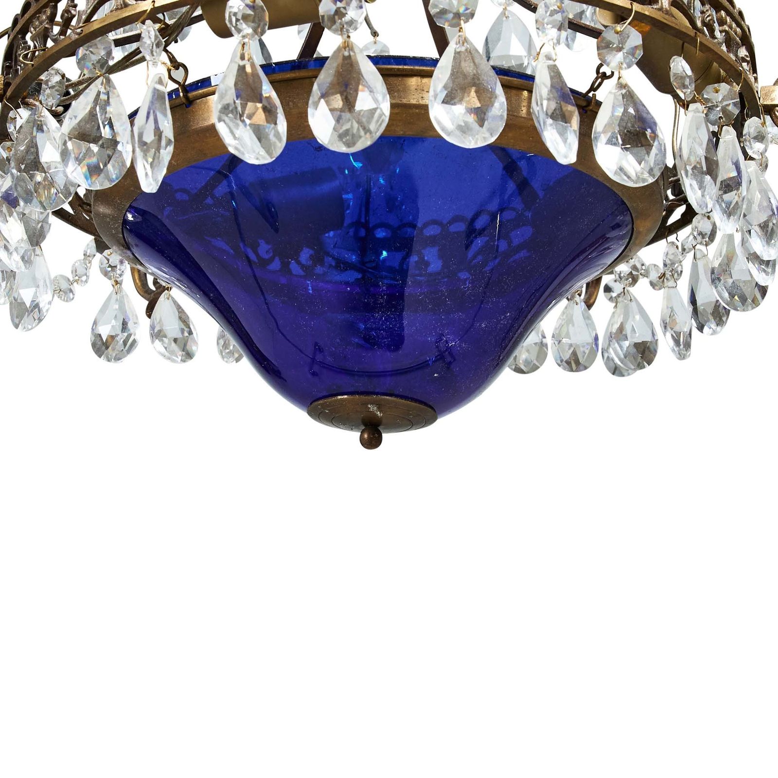 Antique 4 Arm Crystal Empire Chandelier With Blue Glass 1900's photo for sale