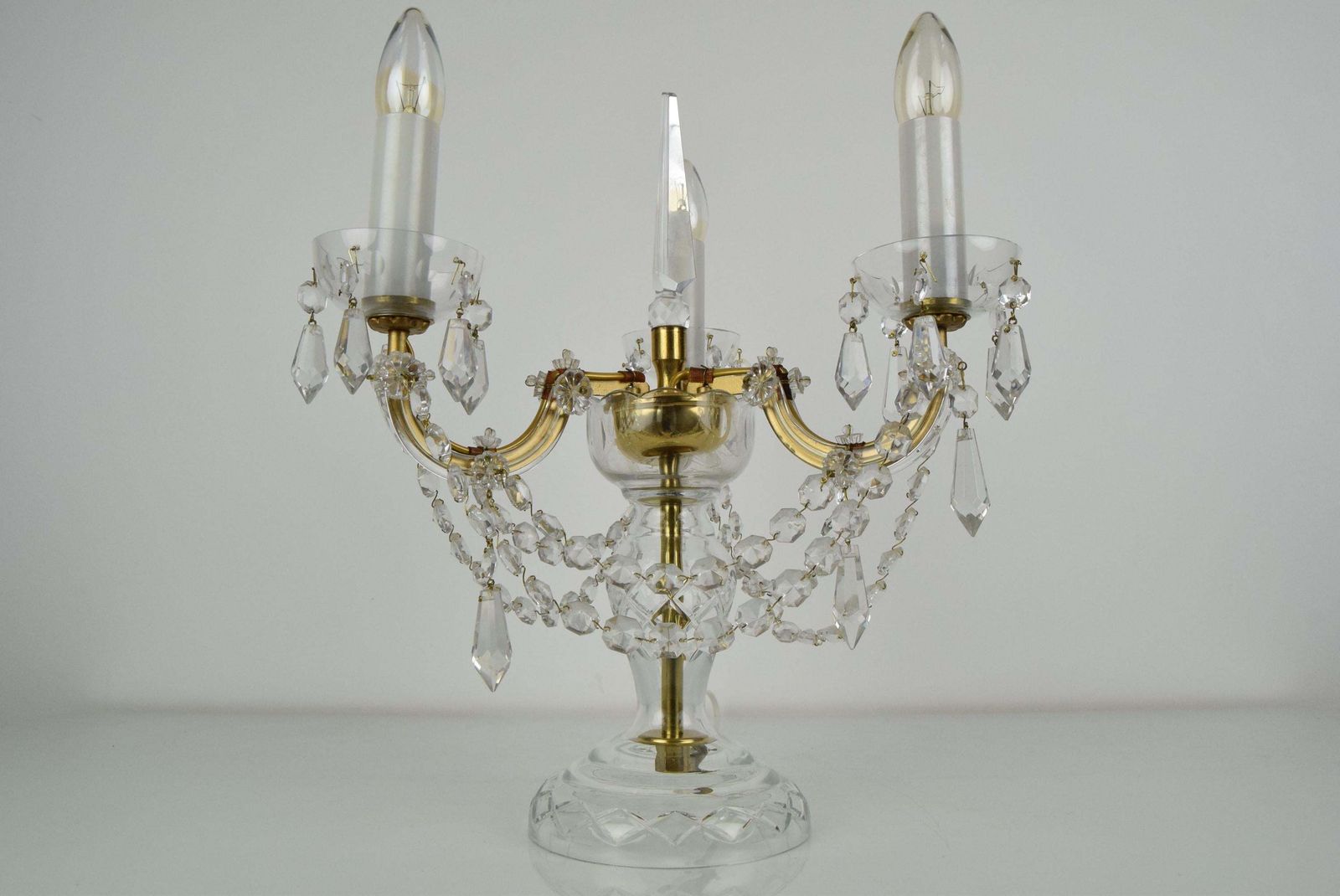 362.0 Mid Century Crystal Glass Table Lamp By Kamenicky Senov,1960's. photo