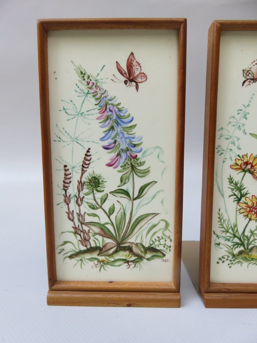 Meadow Flowers, Ilse Wehe, Painting, 1950s, Ceramics, Set Of 2 photo vinterior