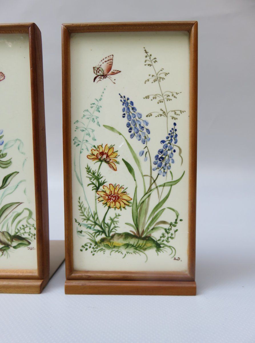 Art Meadow Flowers, Ilse Wehe, Painting, 1950s, Ceramics, Set Of 2 photo
