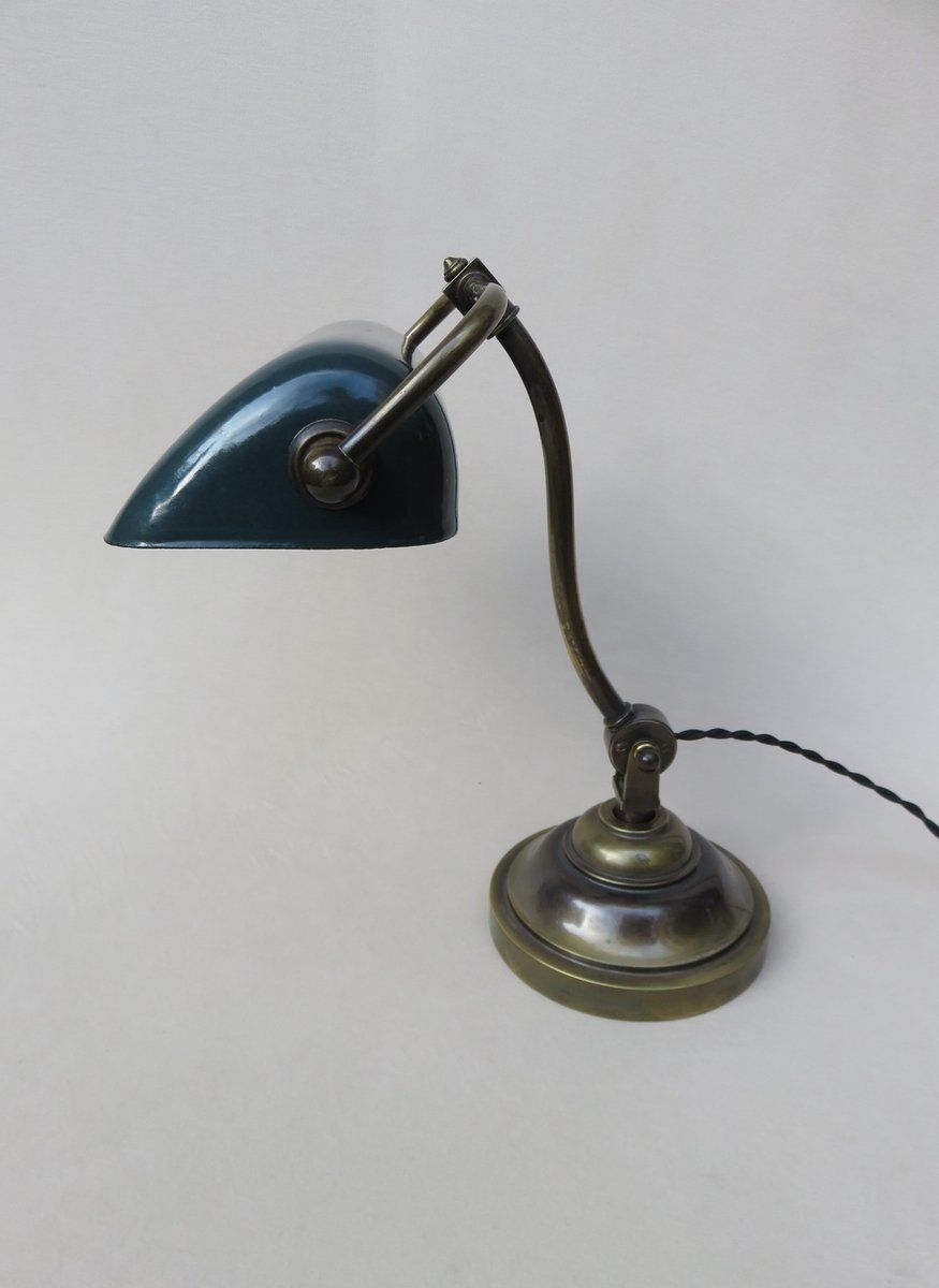 Art Nouveau Enameled Brass Banker's Lamp
