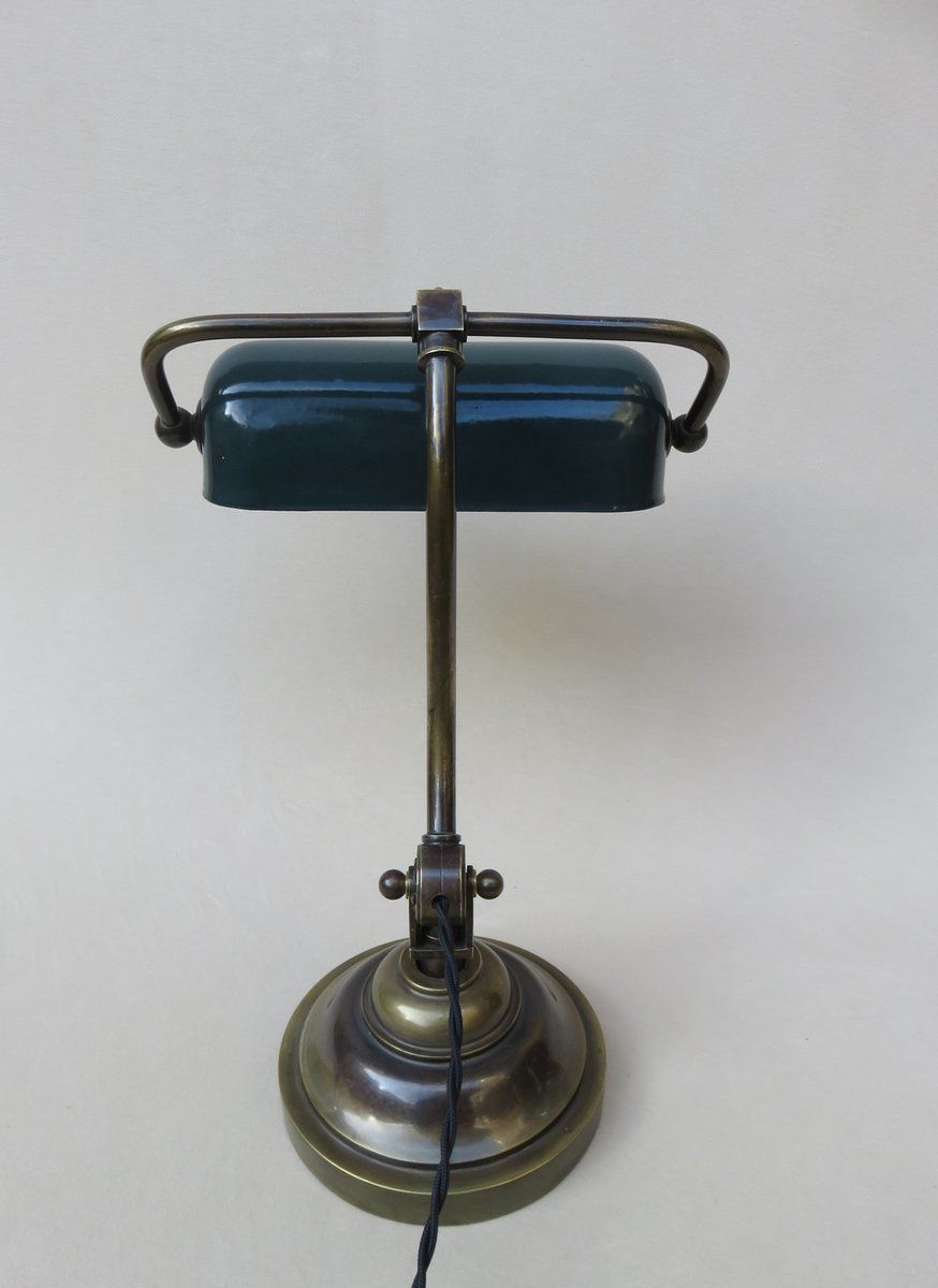 Art Nouveau Enameled Brass Banker's Lamp photo Lighting