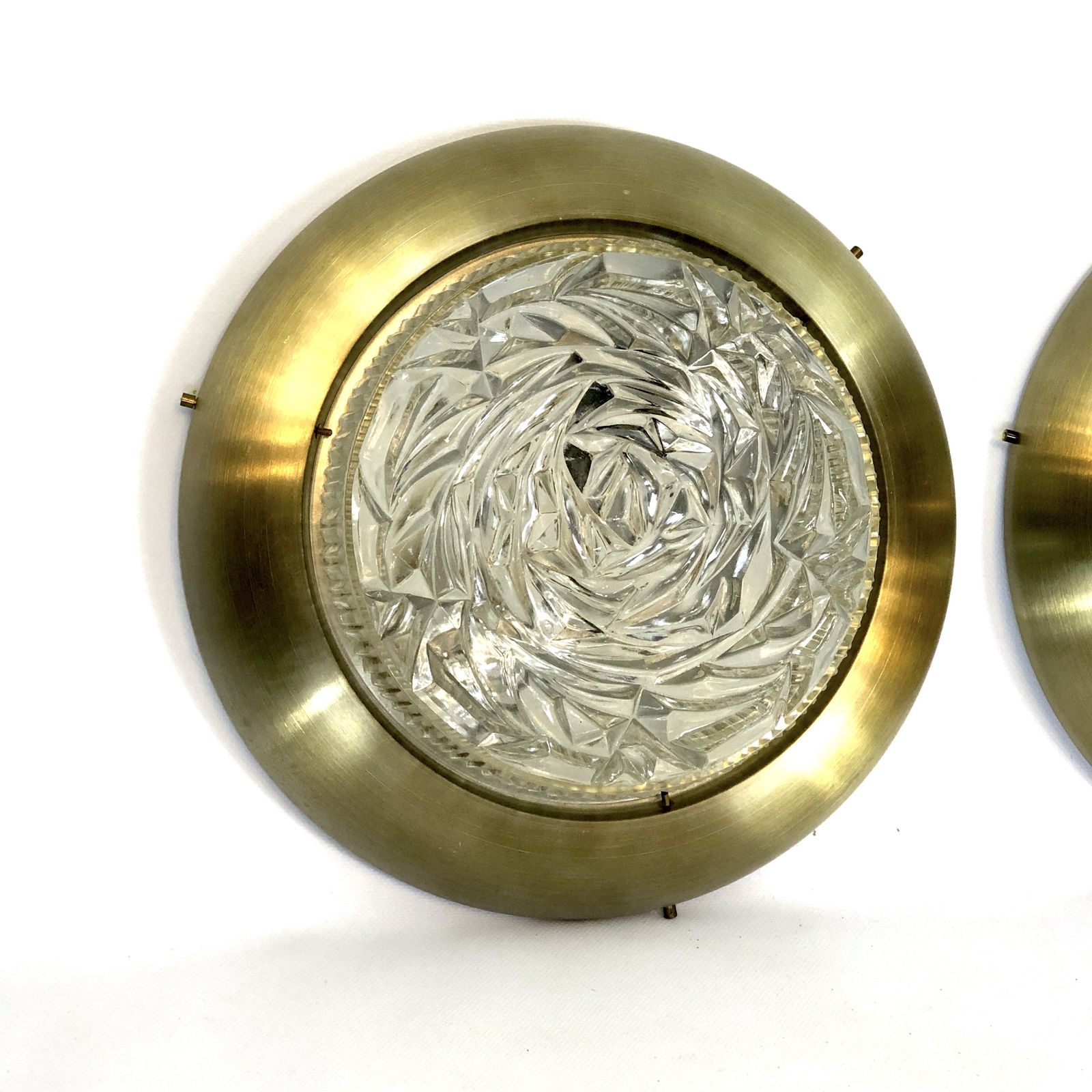 Stilux Milano, Mid Century Gild And Glass Ceiling Lamps Or Sconces. Set Of Two photo furniture