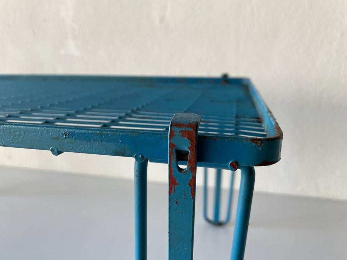 photo furniture Mid Century Folding Leg Industrial Shelving Unit, 1950s