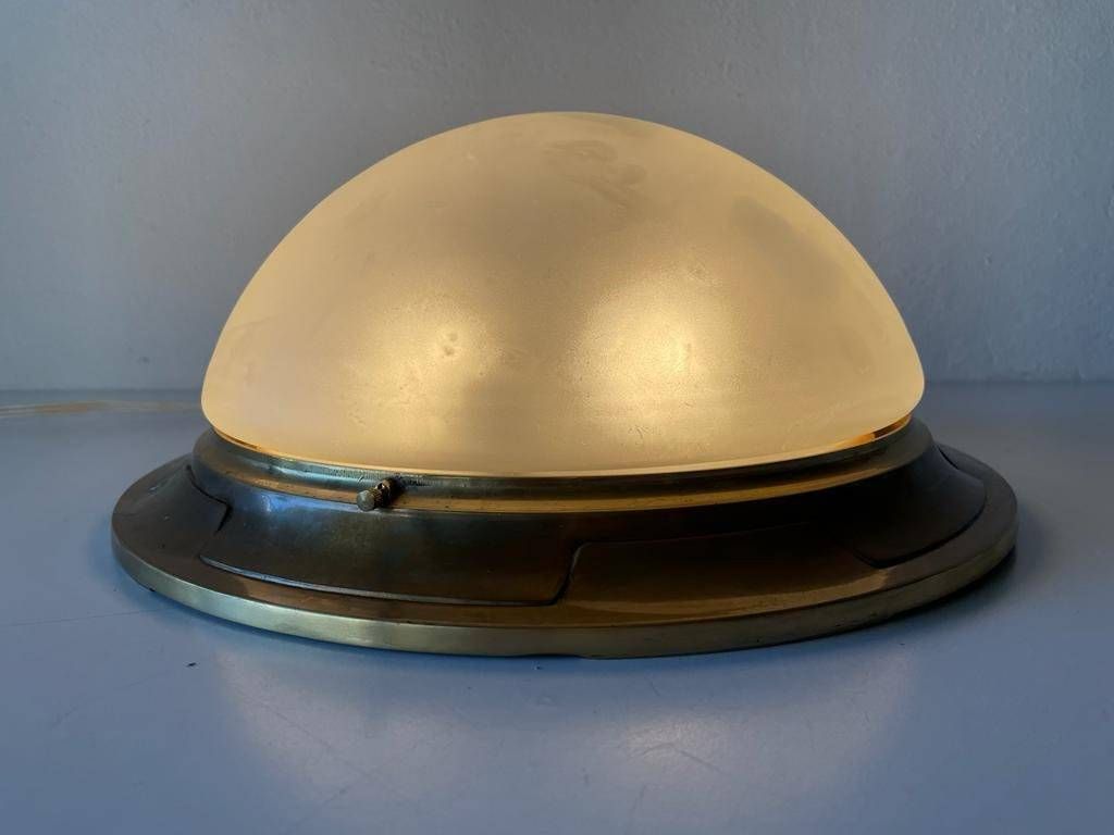 Italian Glass & Heavy Brass Base Ceiling Or Wall Lamp By Mod Dep Lamp Art, 1960s, Italy photo furniture